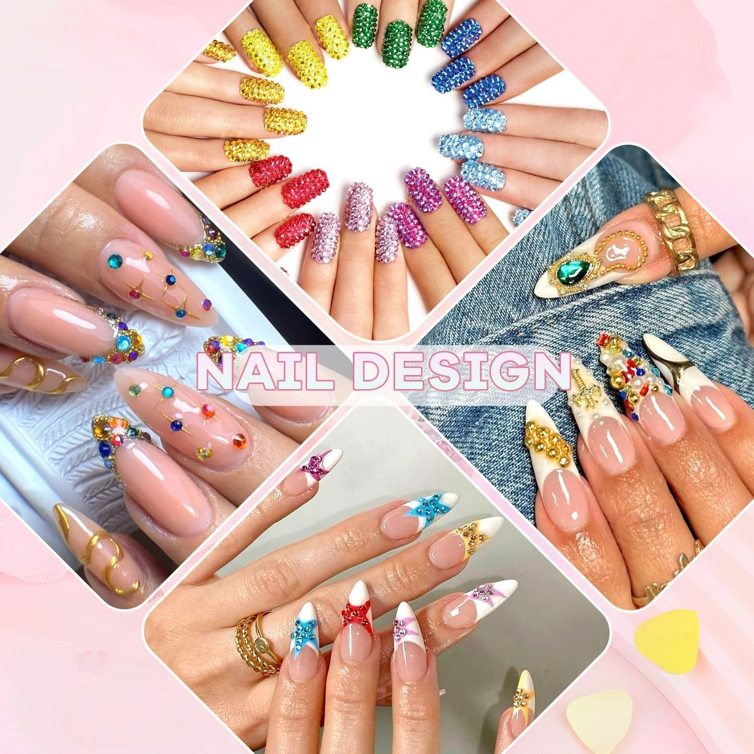 24000Pcs Nail Art Rhinestones Kit, 24Assorted Colours, with Tweezers Tool and Pencil,Round Nail Flatback Rainbow Gems Set (3Mm ) image number 3