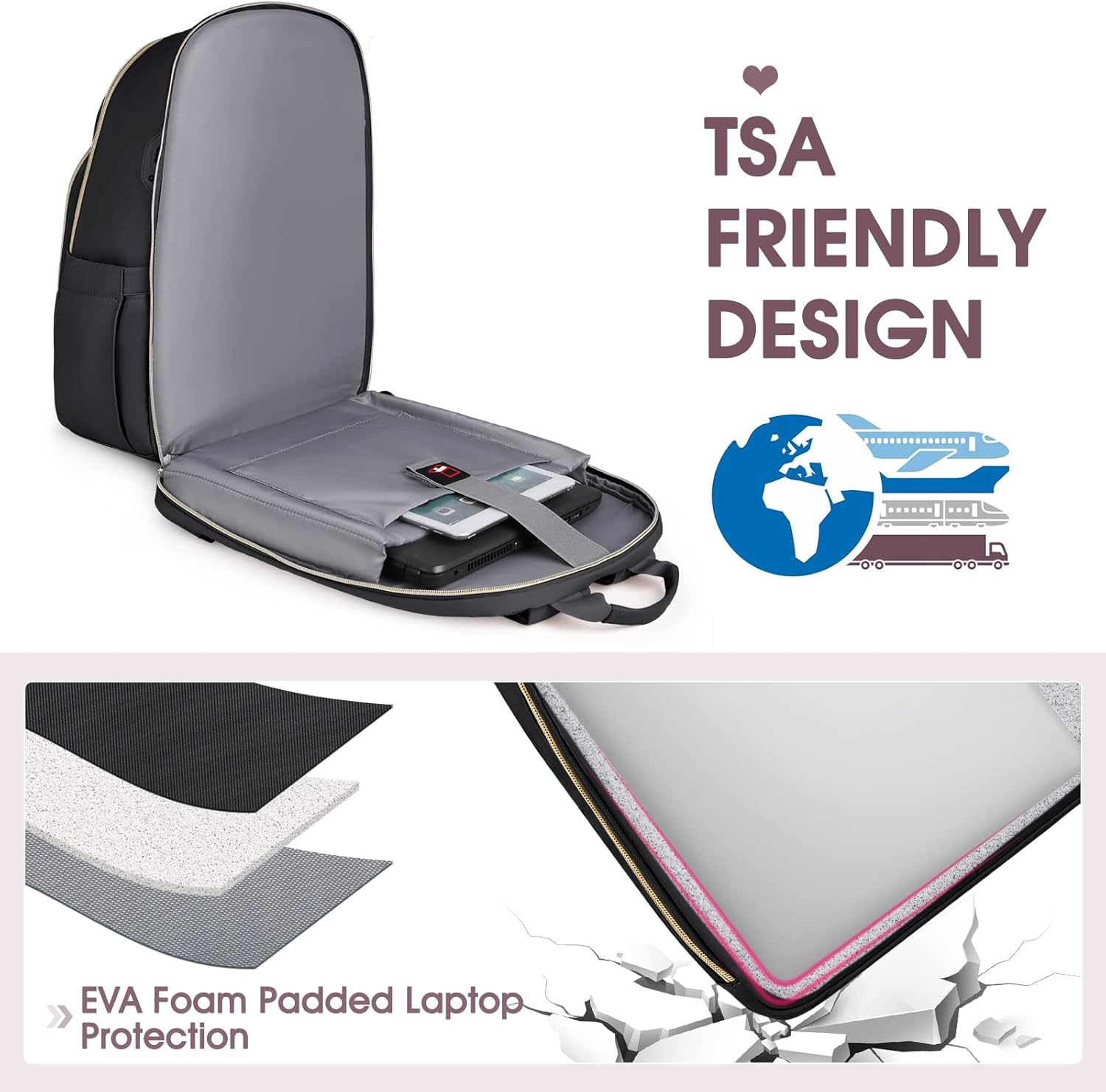 Laptop Backpack for Women Travel Backpack IGOLUMON 15.6 Inch Laptop Bag with USB Charging Port Backpack for School, College image number 2