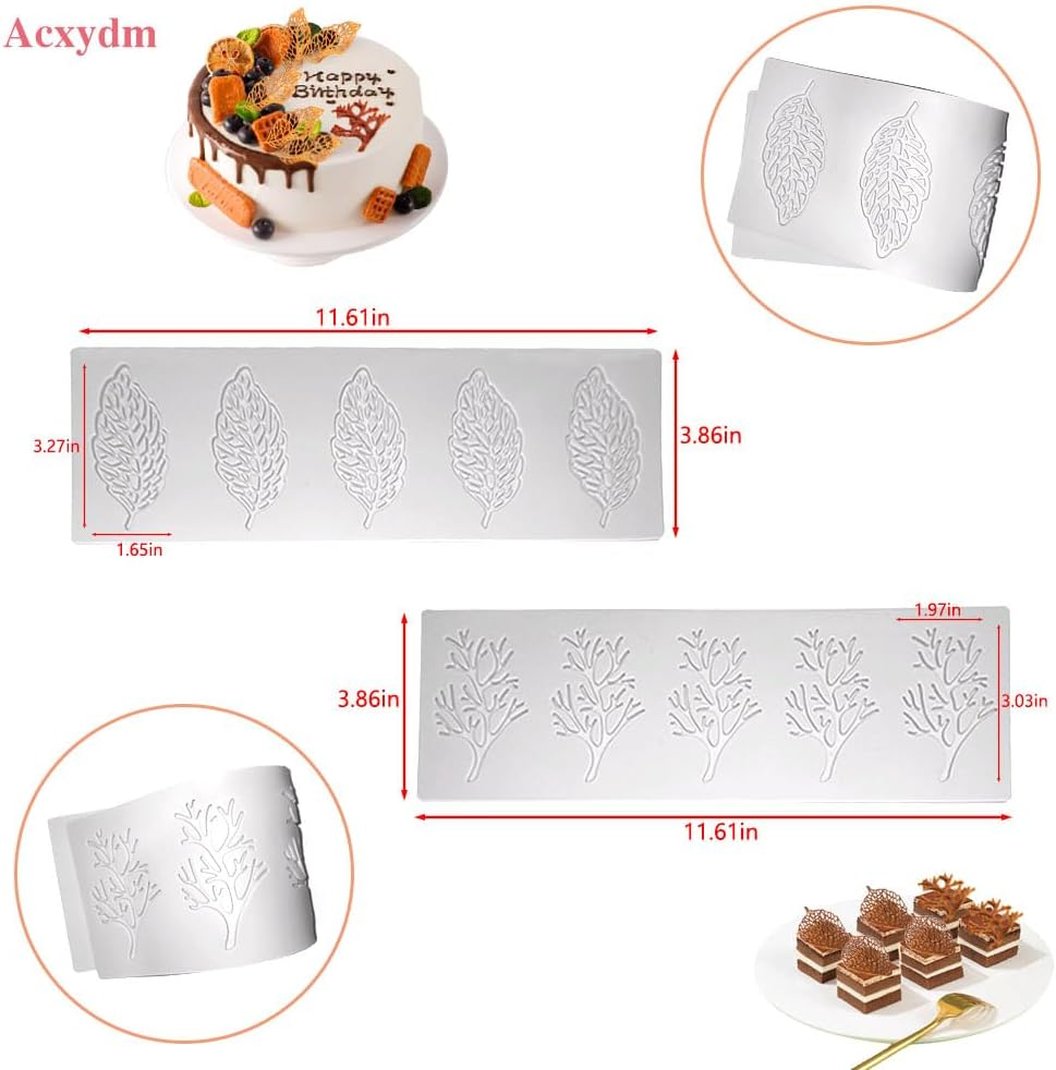 5PCS Leaf Molds Silicone,Acxydm Tuile Molds Silicone Baking Mold,Fondant Chocolate Molds Set with Silicone Leaf Mold and 3D Beehive Candy Lace Silicone Molds for Making Sugar Craft,Cupcakes image number 4
