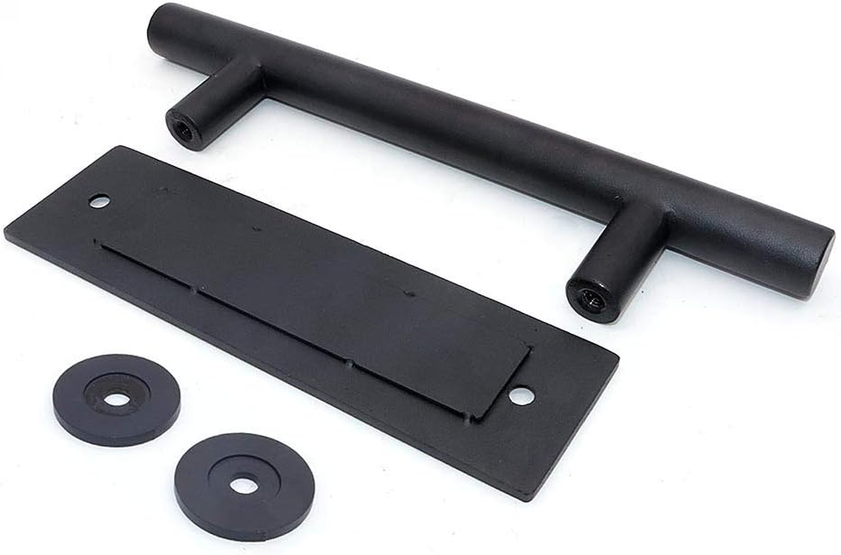 ZONADA Solid Stainless Steel Door Handle, 28Cm round Sliding Barn Door Handle, Pull and Flush Set Single round Handle Hardware -Black