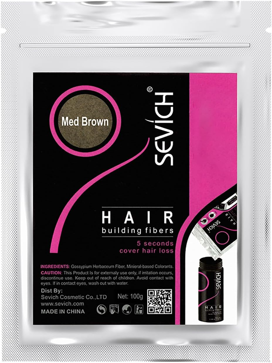 Sevich Hair Fibers - Hair Rebuilding Fibers Original Refill, Nature Keratin Fibers for Thin Hair, 100G - Medium Brown