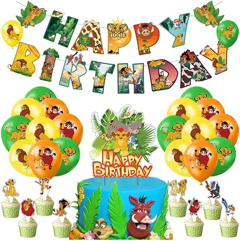 Dinoeye Lion King Birthday Decoration Pack: 17Pcs Cake Toppers, 1Pcs Banner, 18Pcs Balloons (Berry, Yellow) image number 6