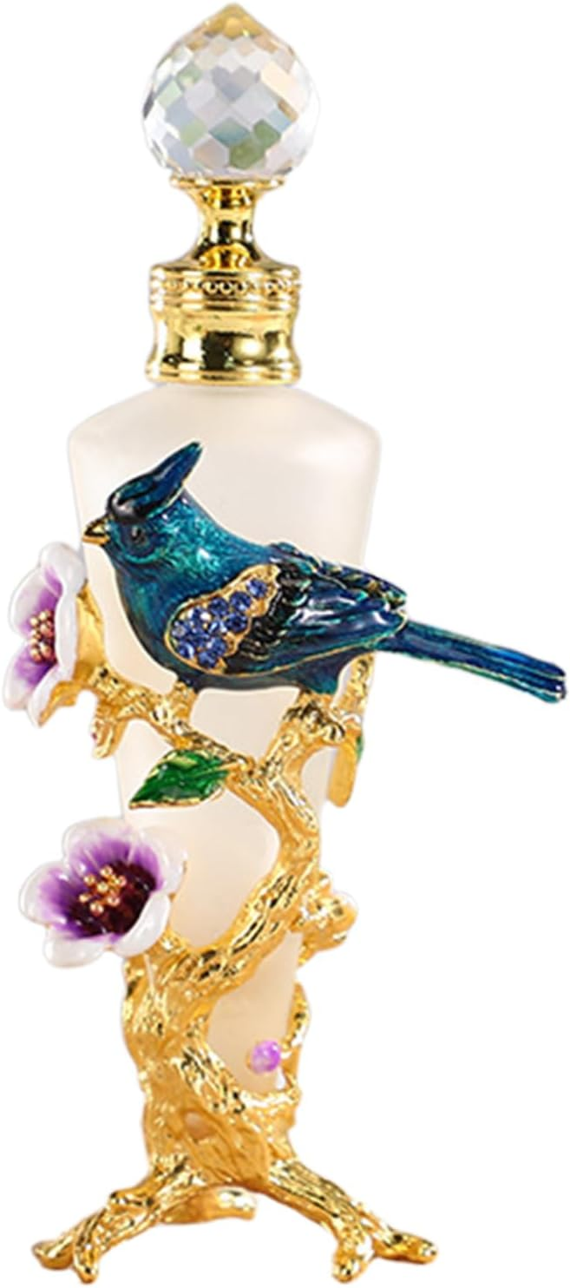 Joyeee Vintage Glass Perfume Bottle with Flower and Blue Bird, 1 Pack 25Ml Tall Perfume Bottles for Dresser Table Decor, Mother Day, Birthday Token for Colleague Friends Mom Grandma image number 3