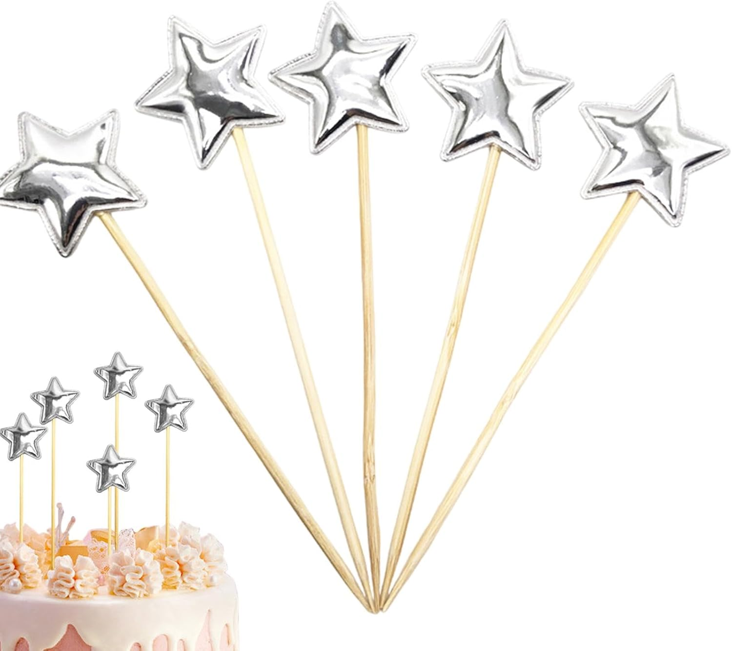 Glitter Star Cake Toppers - 5X Birthday Cake Toppers for Boys - Food-Grade Glitter Decorative Cupcake Picks for Children Birthday Cake Decor image number 1