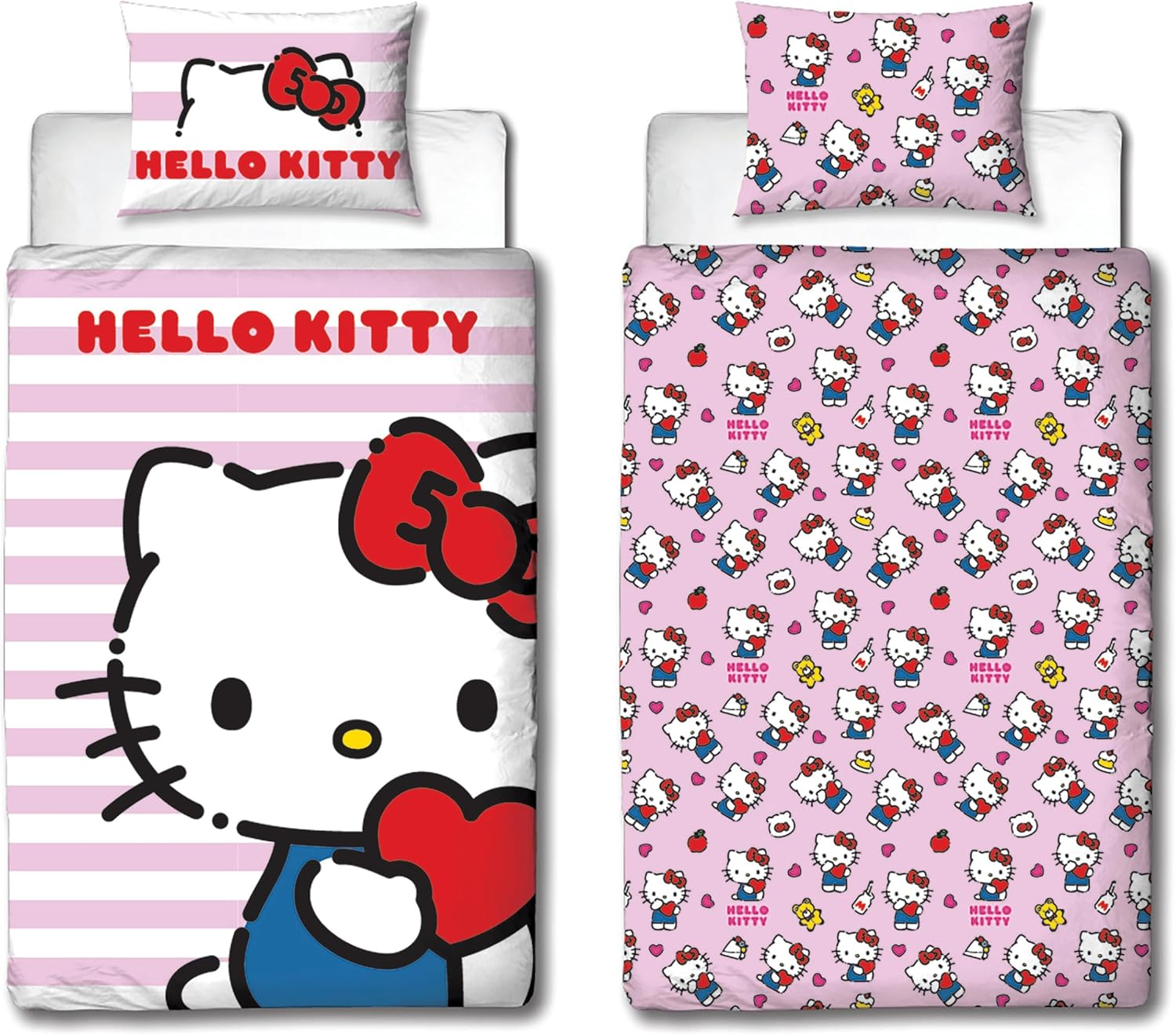Hello Kitty Officially Licensed Hello Design Single Duvet Cover Set | Reversible 2 Sided Cat Bedding Including Matching Pillow Case | Perfect for Kids Bedroom | Polycotton