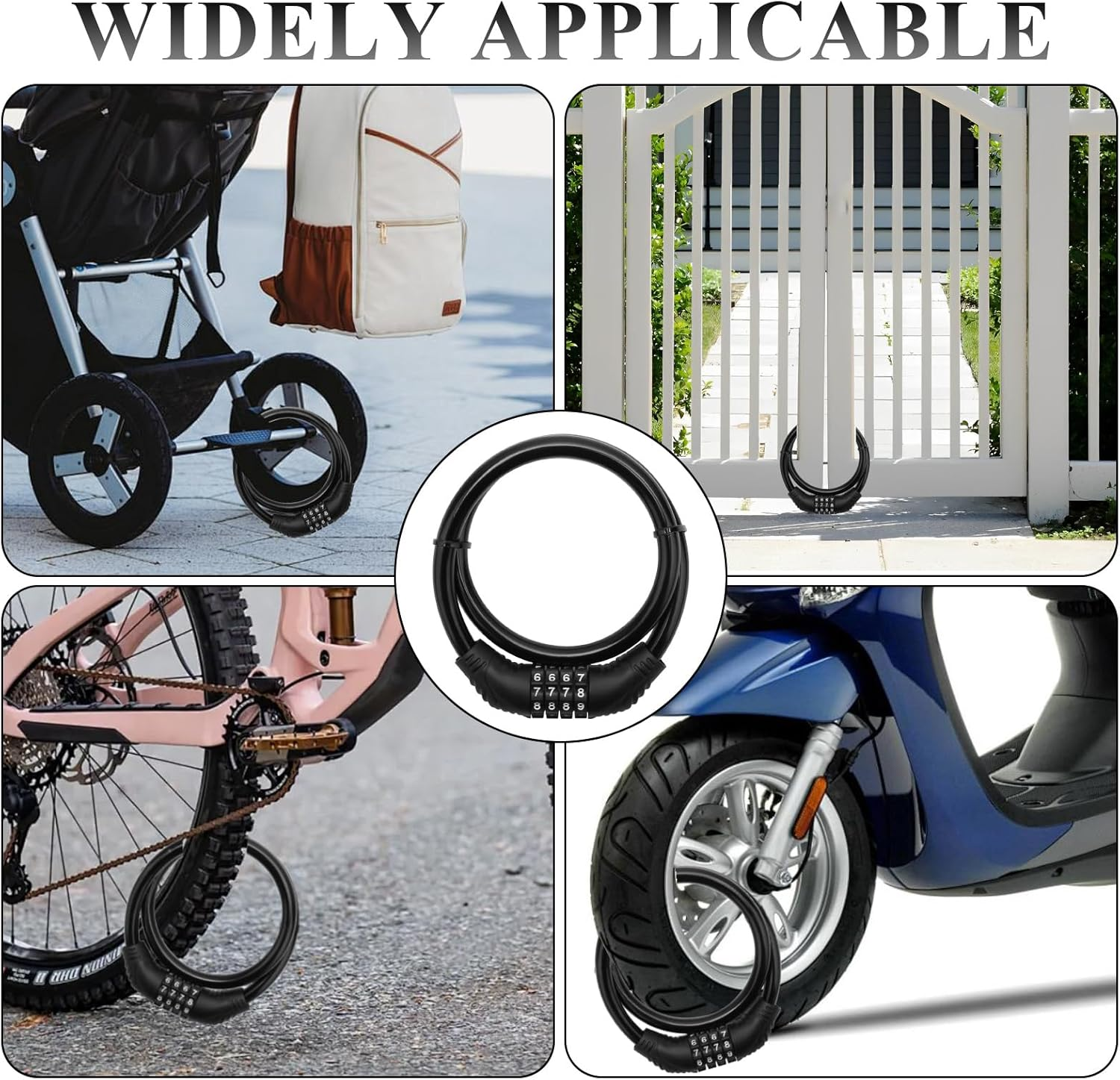 Combination Bike Lock with 65Cm Coiled Cable - 4 Digit Resettable Keyless Lock for Bicycle, Scooter, E-Scooter | Heavy Duty Anti-Theft Security | PVC Coated Flexible & Cut Resistant (Black) image number 4