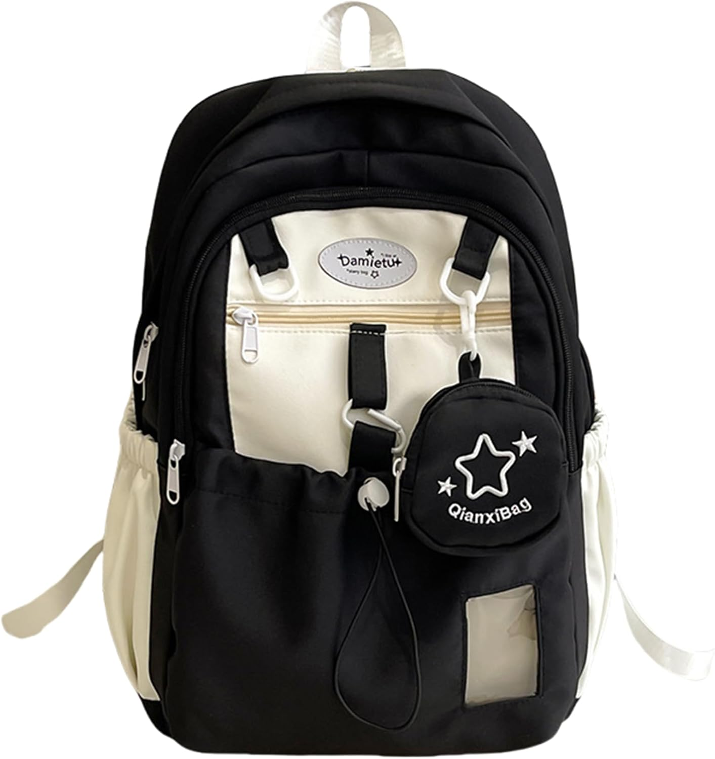 UINSUE Kawaii Backpack Double Shoulder Bag with Cute Star Removable Pouch Clear Pocket Large Capacity Dopamine Colors Daypack