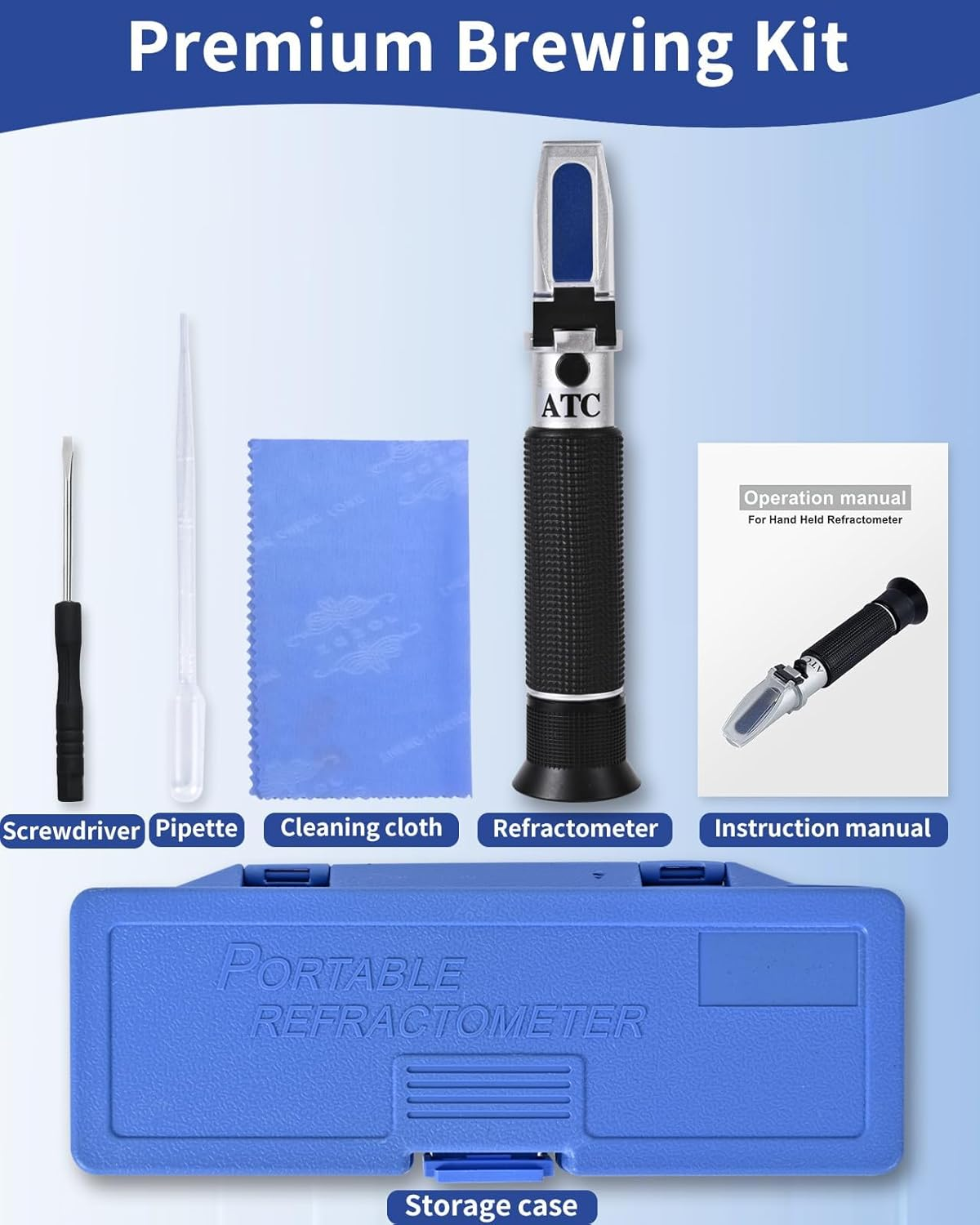 Refractometer for Sugar Content, 0-90% Range, ATC Function, Maple Syrup and Honey Testing， Bee Tools Honey Refractometer， Wort Refractometer Beer Fruit Juice Beer Sugar Test image number 1