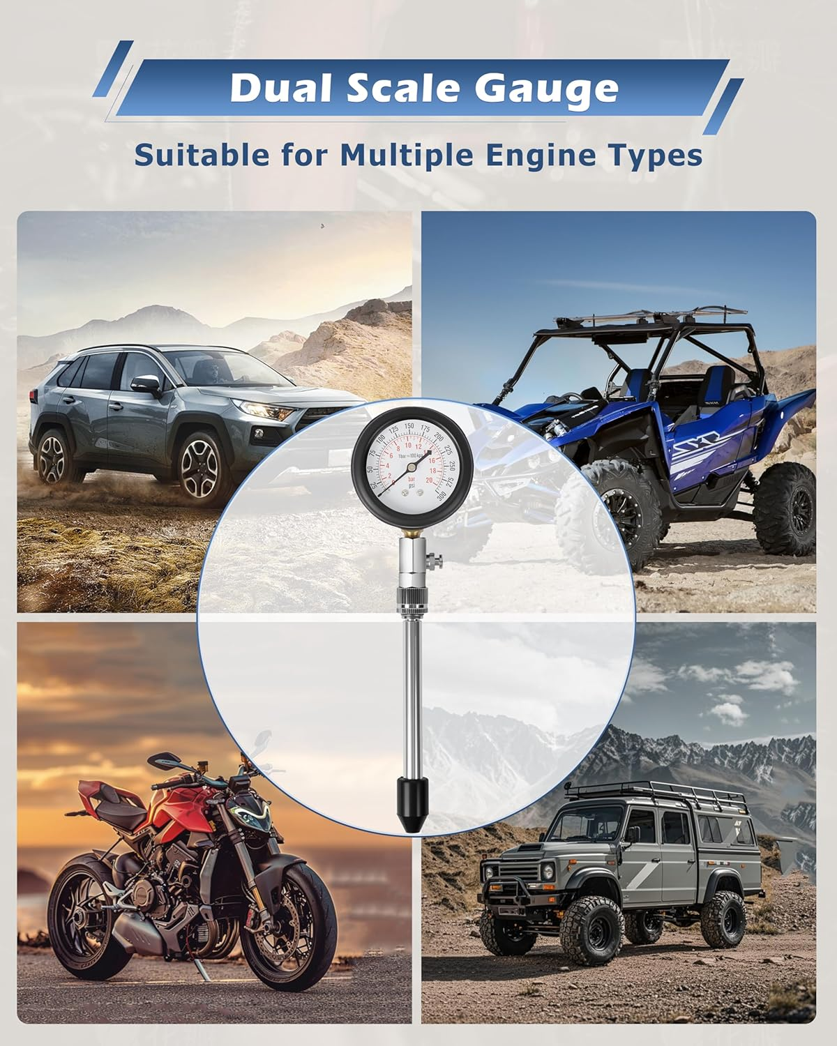 DA Yuan Professional Petrol Engine Compression Tester Kit Set for Automotives and Motorcycles image number 2