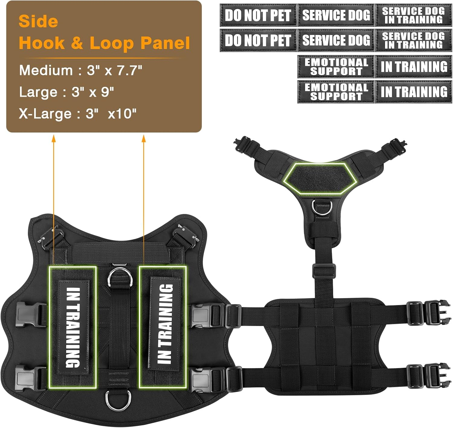 WINSEE Service Dog Vest Harness for Large Dog, Tactical Working MOLLE Vest with 10 Pet Patches, No Pull Heavy Duty Harness for Training Walking image number 6