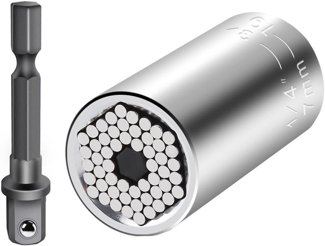 Skycabin Universal Socket Wrench Set with Power Drill Adapter Fits Most Nuts & Bolts,1/4'' - 3/4'' (7-19Mm) Super Universal Socket Tool Kit Gifts for Men Husband Dad Father DIY Handyman image number 1