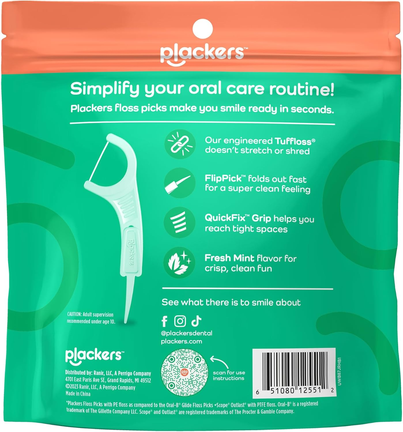 Plackers Micro Line Dental Floss Picks, Fold-Out Flippick, Tuffloss, Easy Storage with Sure-Zip Seal, Fresh Mint Flavor, 300 Count image number 4