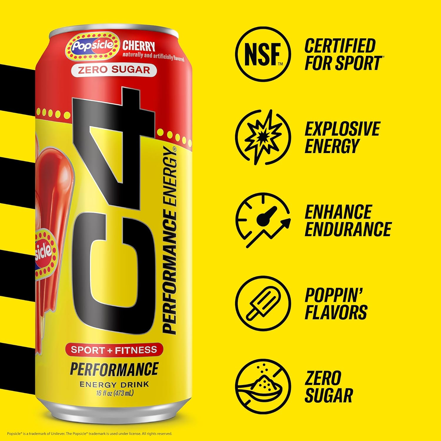 C4 Energy Drink X Cherry Popsicle, Carbonated Sugar Free Pre Workout Performance Drink with No Artificial Colors or Dyes, 16 Oz, Pack of 12 image number 2