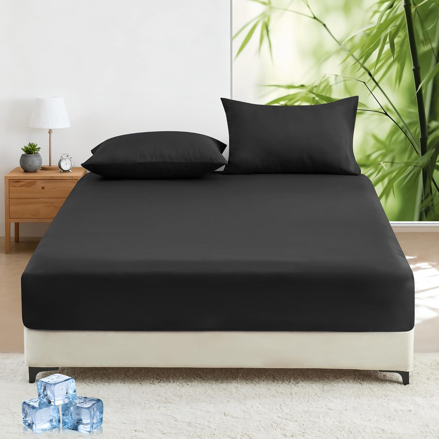 LINENOVA Bamboo Cooling Fitted Sheet Queen (1 Piece)- 2000TC Ultra Soft & Breathable, Ideal for Hot Sleepers, 40Cm Deep Pocket, All-Season Comfort - White