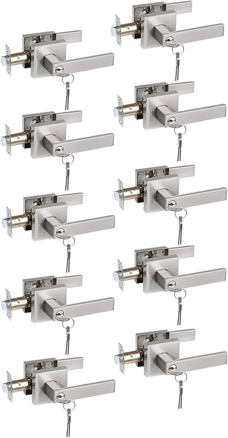 NEWBANG Keyed Entry Lever Lock for Exterior Door and Front Door Heavy Duty Lever Door Lock Handle Satin Nickel Finish