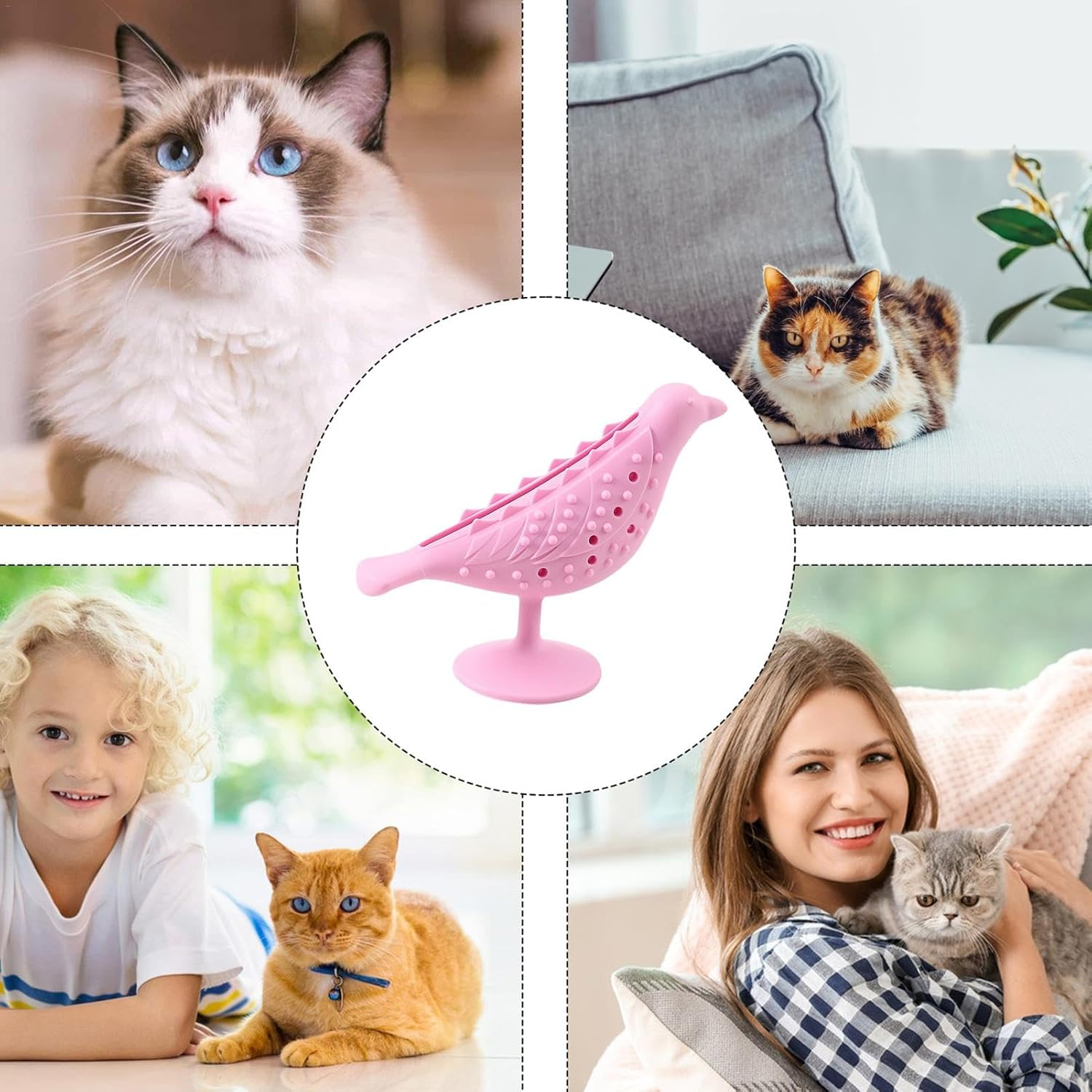 Kitten Chew Toy - Bite Resistant Catnip Toy with Bird Shape | Cat Teething Toys, Face Scratchers, Suction Cup Food Dispenser for Stress Relief image number 6