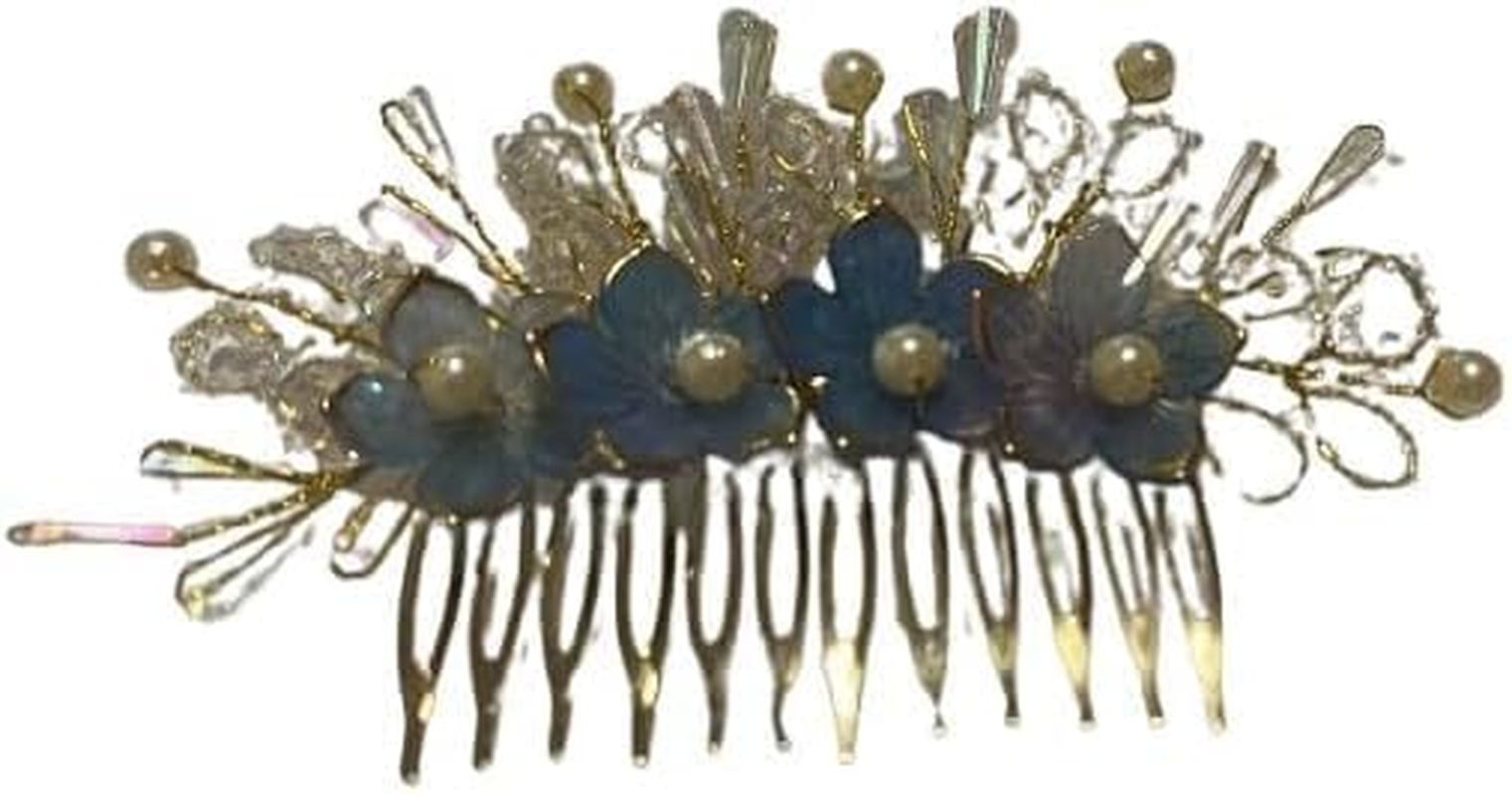 NTY Collections Wedding Hair Accessories - Handmade Bridal Hair Clip, Comb, Pins for Bride and Women - Blue, Pack of 2