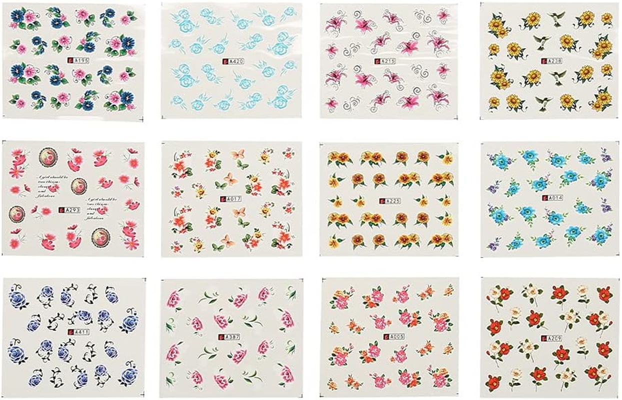Mingzhe Nail Art Water Transfer Sticker 50 Sheets Mixed Flower Cartoon Decals for DIY Nail Design Festival Decoration (BLE Series)
