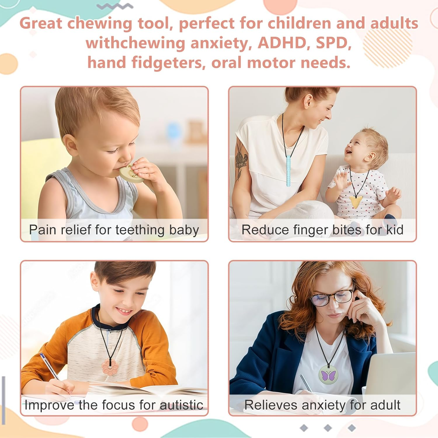 Chew Necklaces F1354-F1355 - Yellow+Off-White+Blue+Red+Purple image number 5