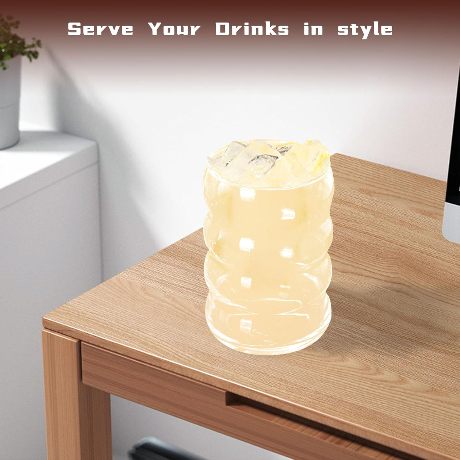 Glass Cups with Straws, Cute Tumbler Wave Bubble Beverage Glasses, 470Ml/16 Oz Vintage Glass Cup, 2 Pcs with Cleaning Brush Ideal for Matcha, Soda, Tea, Juice, Coffee, Milk, Gift image number 2