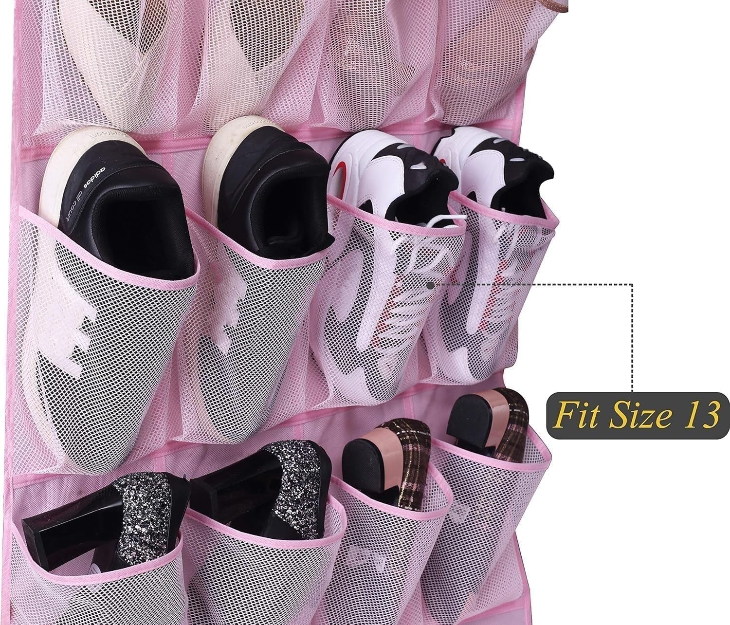 MISSLO Kids Shoe Organizer Pink Room Decor for Bedroom Door Hanging Baby Closet Storage over the Rack Breathable 24 Large Mesh Pockets for Toddler Girl - Pink image number 5