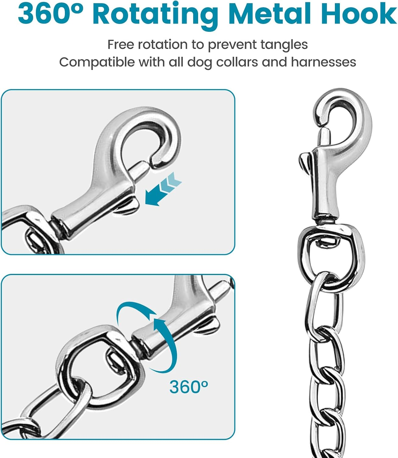 PETTOM Dog Lead Chain, Dog Chain Lead Bite Resistant, Chain Lead for Large and Small Dogs Training (Black, S - under 30 Kg) image number 5