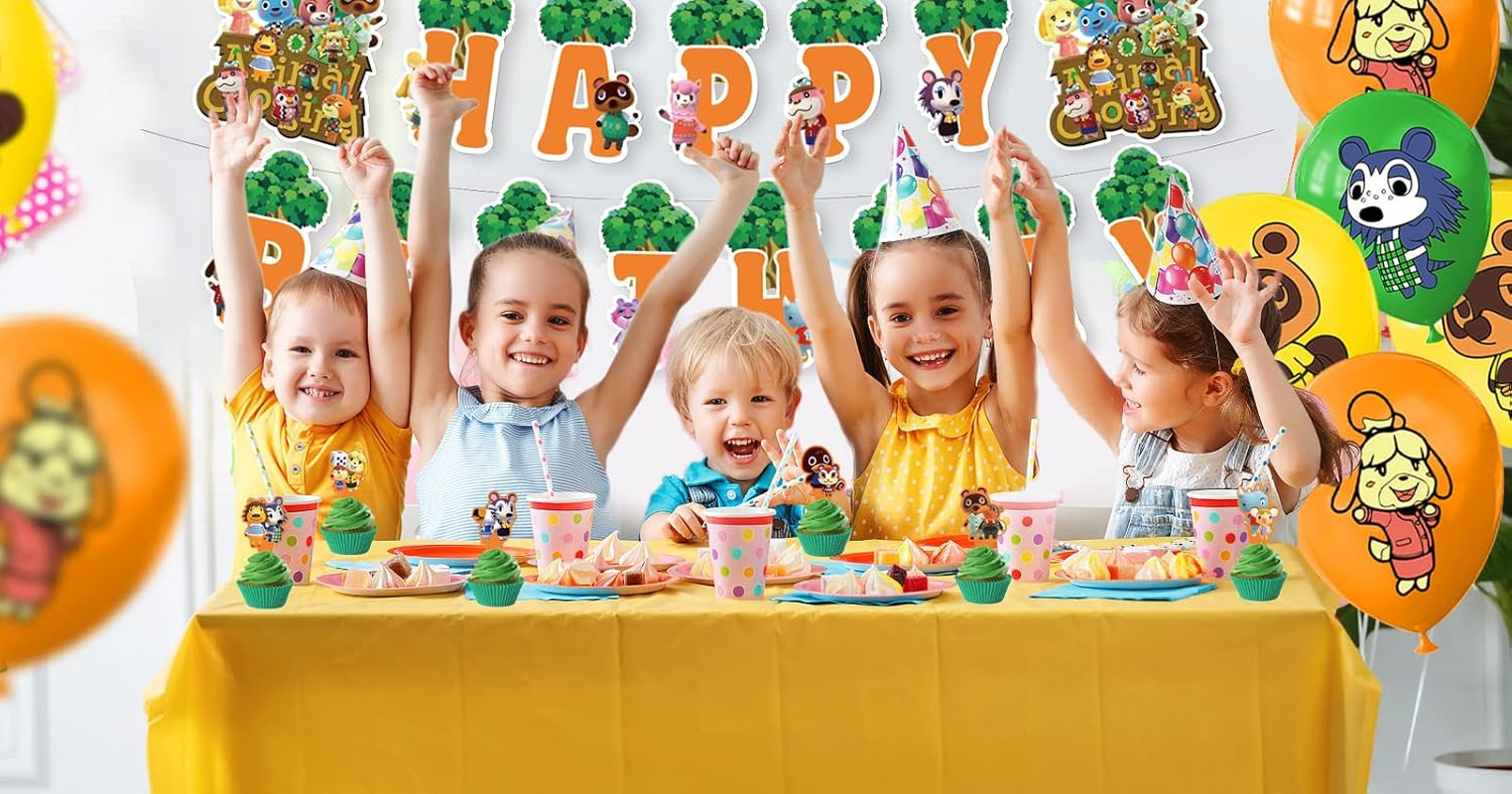 Animal Crossing Birthday Decoration, 32 Pieces, Animal New Horizons Birthday Balloons, Animal New Horizons Theme Birthday Banner, Animal Crossing Cake Topper, for Children'S Birthday Decoration image number 5