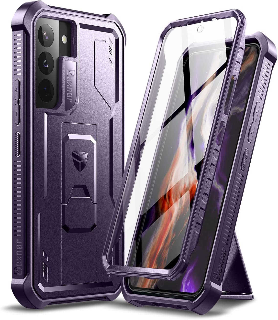 Dexnor Compatible with Samsung Galaxy S22 5G Case with Built-In Screen Protector Military-Grade 360 Full Body Shockproof Bumper Protection Cover with Stand - Phantom Purple image number 7