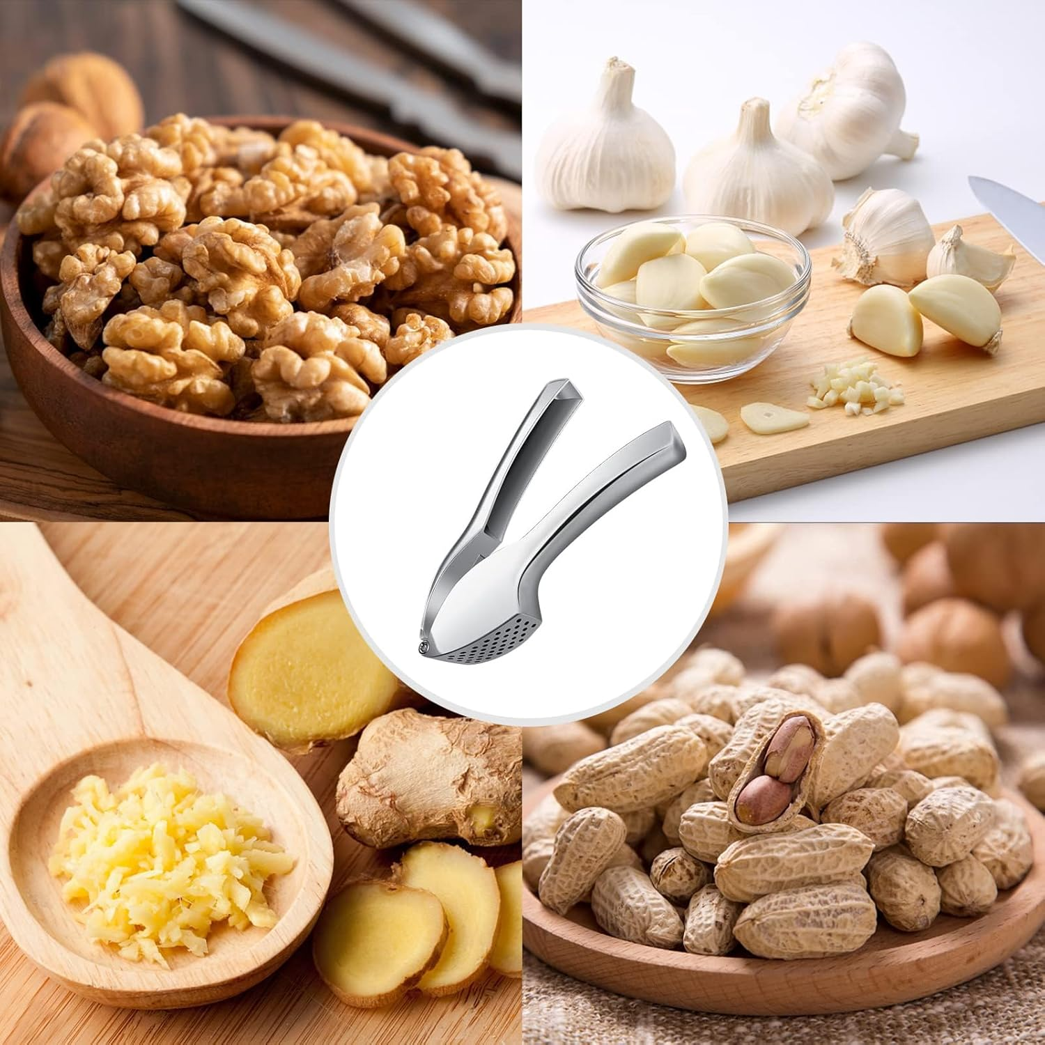 Jidyllic Premium Garlic Crusher,Heavy Duty Garlic Crusher and Mincer Garlic Press with Handle Manual Garlics Press Professional Kitchen Gadgets for Chopped Vegetables Uses