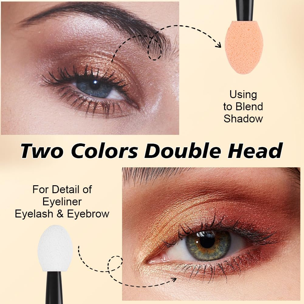 LOPHE 50PCS Sponge Eyeshadow Applicators, Disposable Beige Eye Shadows Sponge Brushes, Dual Sided Eyeshadow Brushes Eye Shadows Sponge Applicators Sticks for Eyeliner Makeup Arts Crafts Art Beauty image number 1