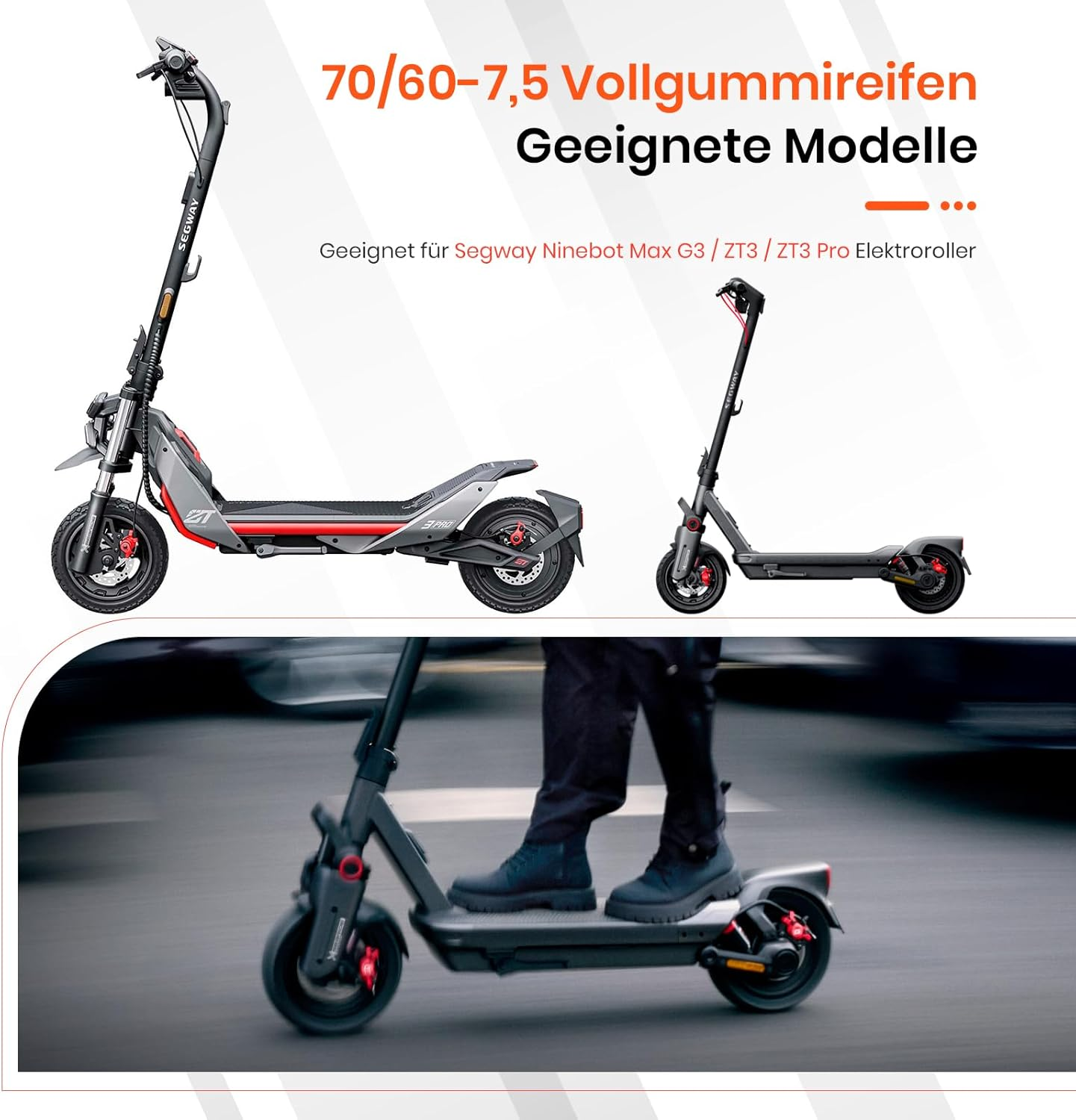 70/60-7.5 Electric Scooter Full Tyre for Segway Ninebot G3/ZT3/ZT3 Pro Scooter, 2 Pieces image number 4