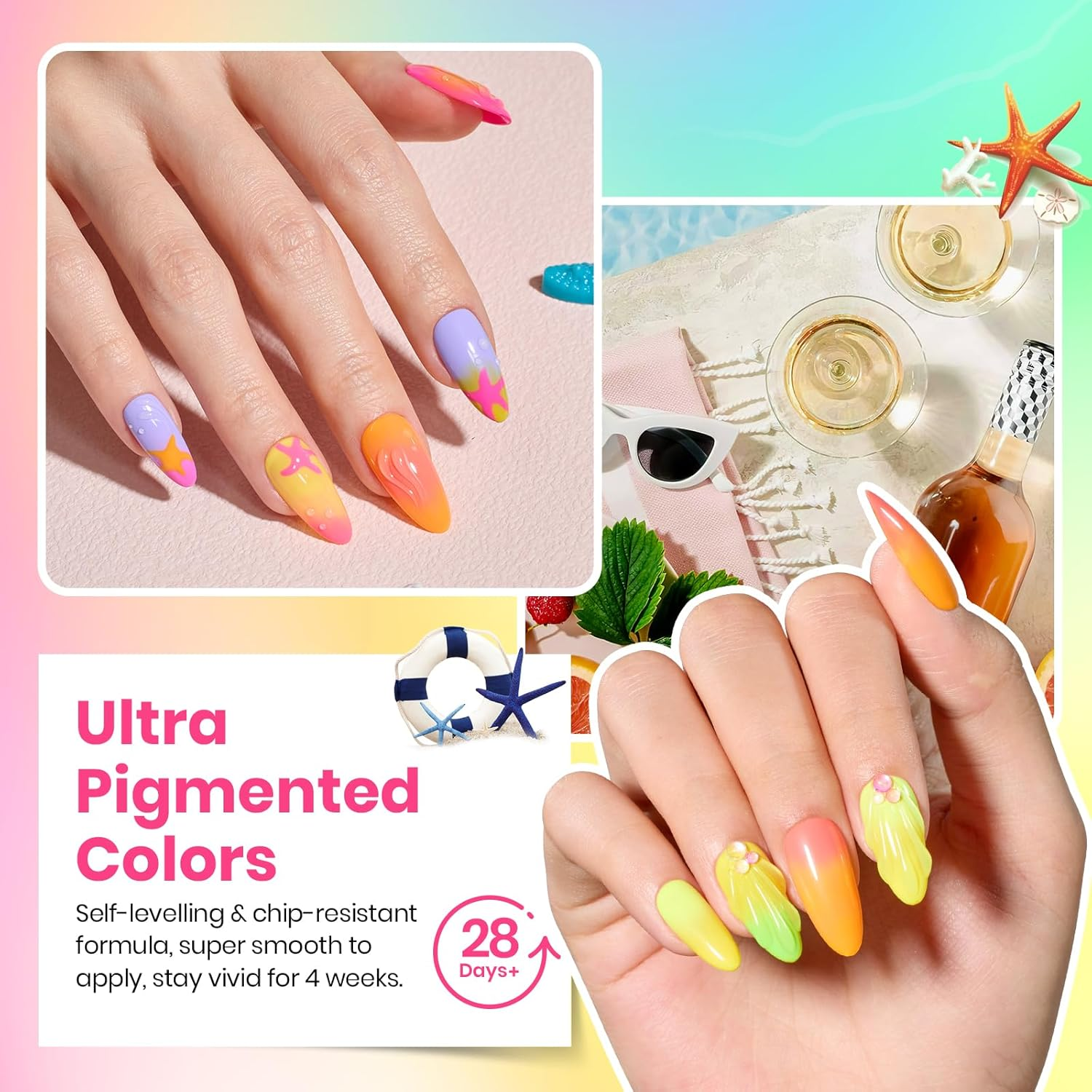 Beetles Gel Polish Summer Nail Polish Set - 36 Colors Neon Pink Red Green Blue Yellow with 4 Pieces Base and Top Coat, Colorful Holiday Collection, UV Art, Gifts for Women image number 4