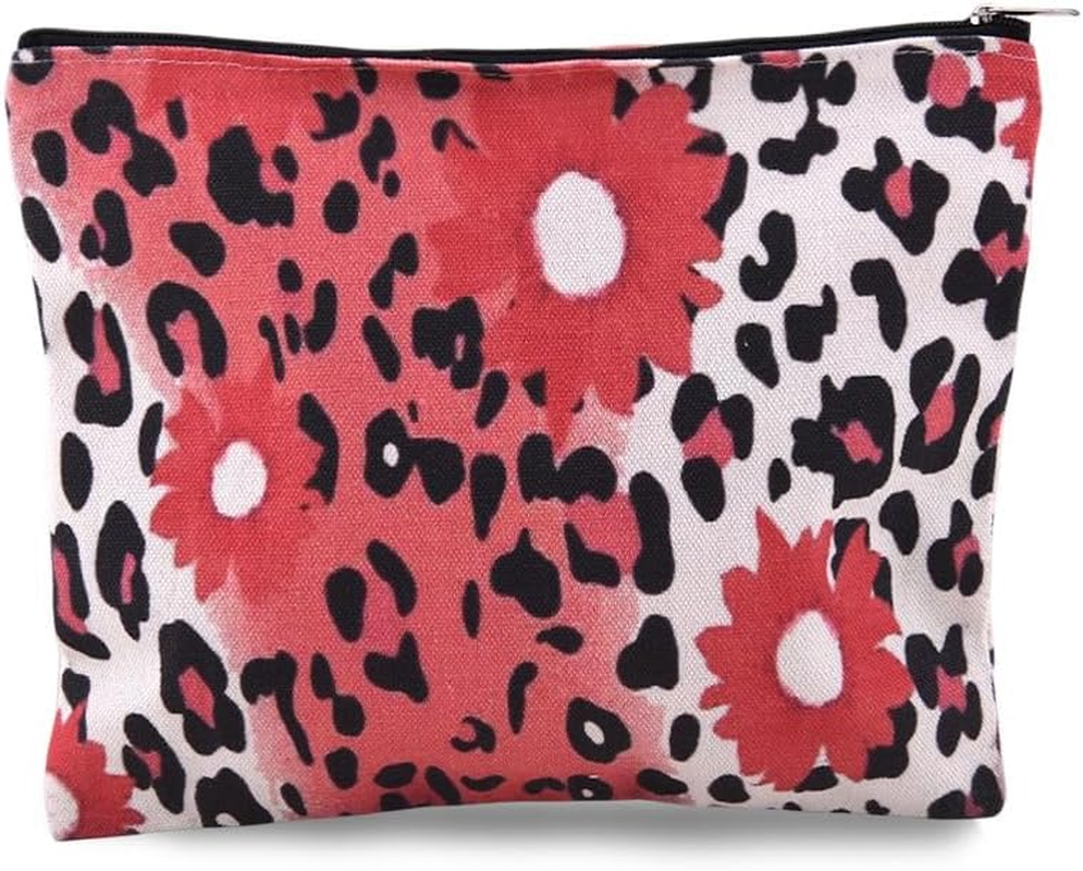 Flower Leopard Print Makeup Bag for Women Cheetah Cosmetic Bag Pouch for Animal Print Toiletry Bags for Best Friend Christmas Birthday Gifts for Girlfriend Wife Leopard Storage Bags