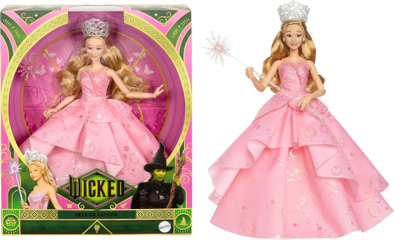 Mattel Universal Wicked Deluxe Glinda Fashion Doll & Accessories Including Crown & Scepter, Movie-Inspired Look with Posability image number 1