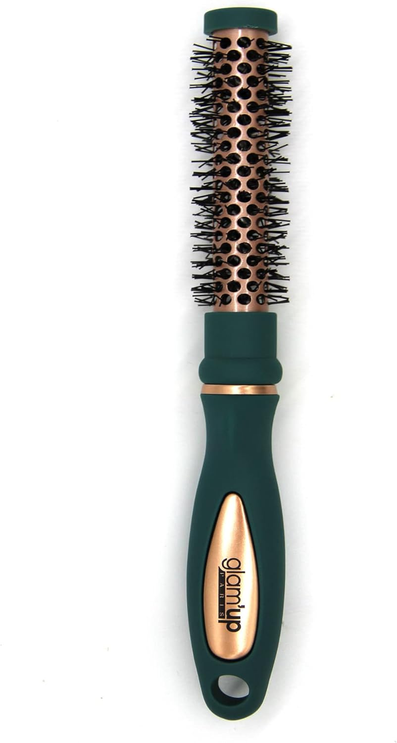Glam'Up Paris round Brushing Brush - Mini Brush with Thermal Ceramic - Long Lasting - Ideal for Short and Medium Hair - Green Rose Gold image number 3