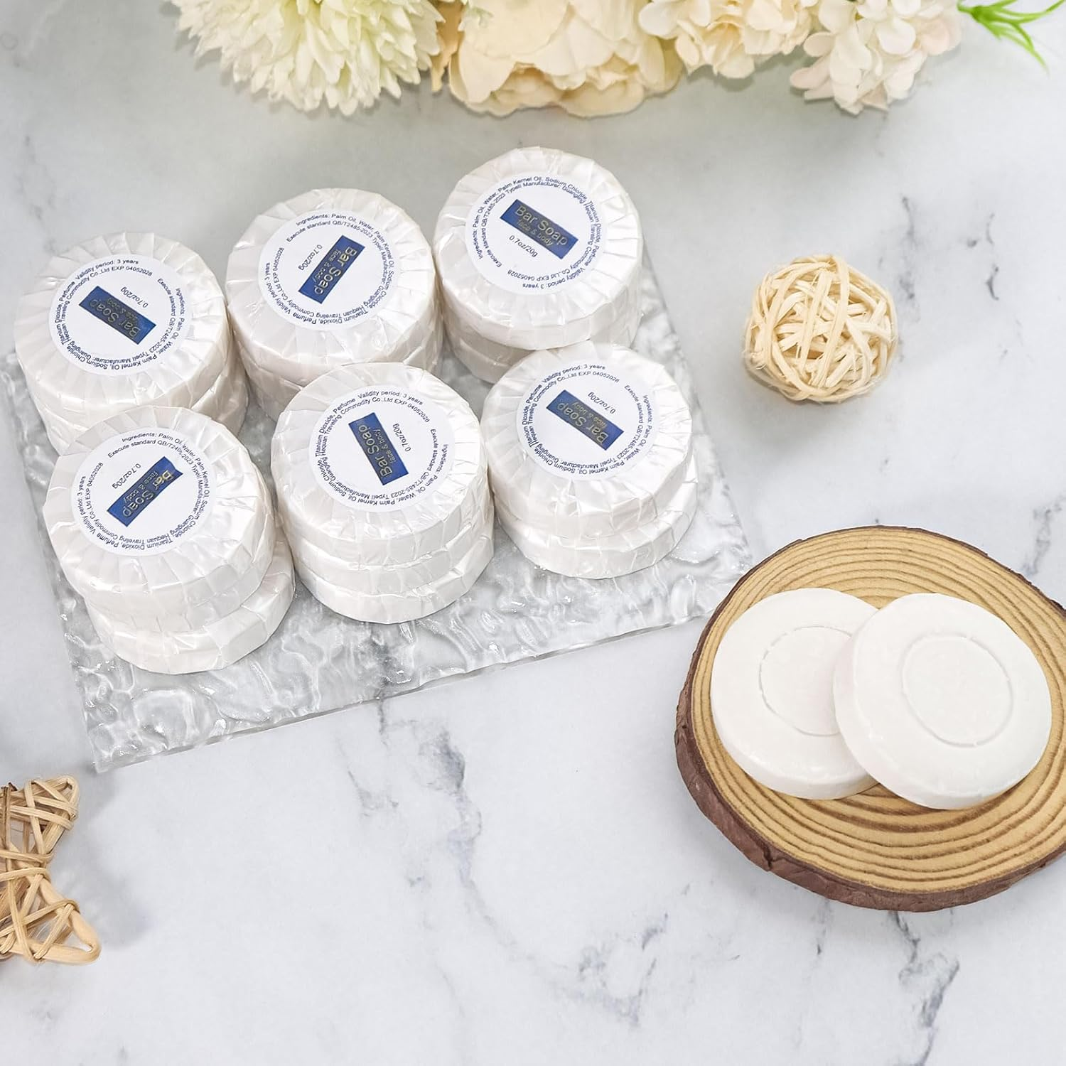 Slequipo Mini Soap Bars Bulk Individually Wrapped round Bulk Bar Soap 0.7Oz Travel Soap Small Hotel Soaps Toiletries for Hotel Bathroom Camp RV (50) image number 5