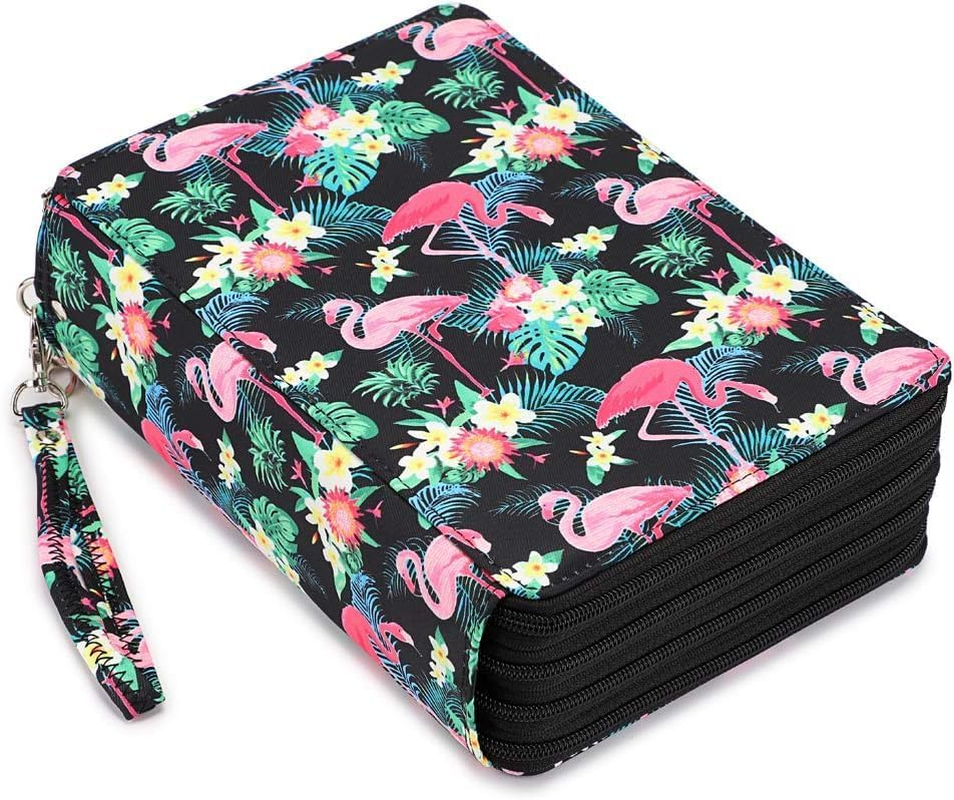 200 Slots Colored Pencil Organizer - Deluxe PU Leather Pencil Case Holder with Removal Handle Strap Pencil Box Large for Colored Pencils Watercolor Pencils (Slots Black)