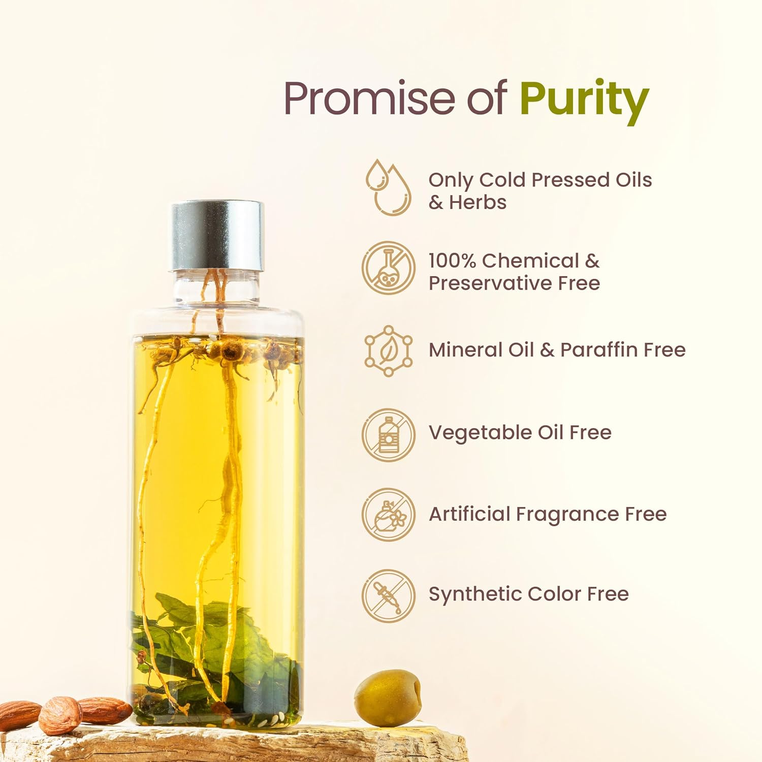 Nat Habit Olive Almond Summer Light Hair Oil with Vitamin E for Men & Women, All Hair & Scalp Types, No Paraffin, Mineral Oil, Preservatives & Chemicals, 100Ml image number 4