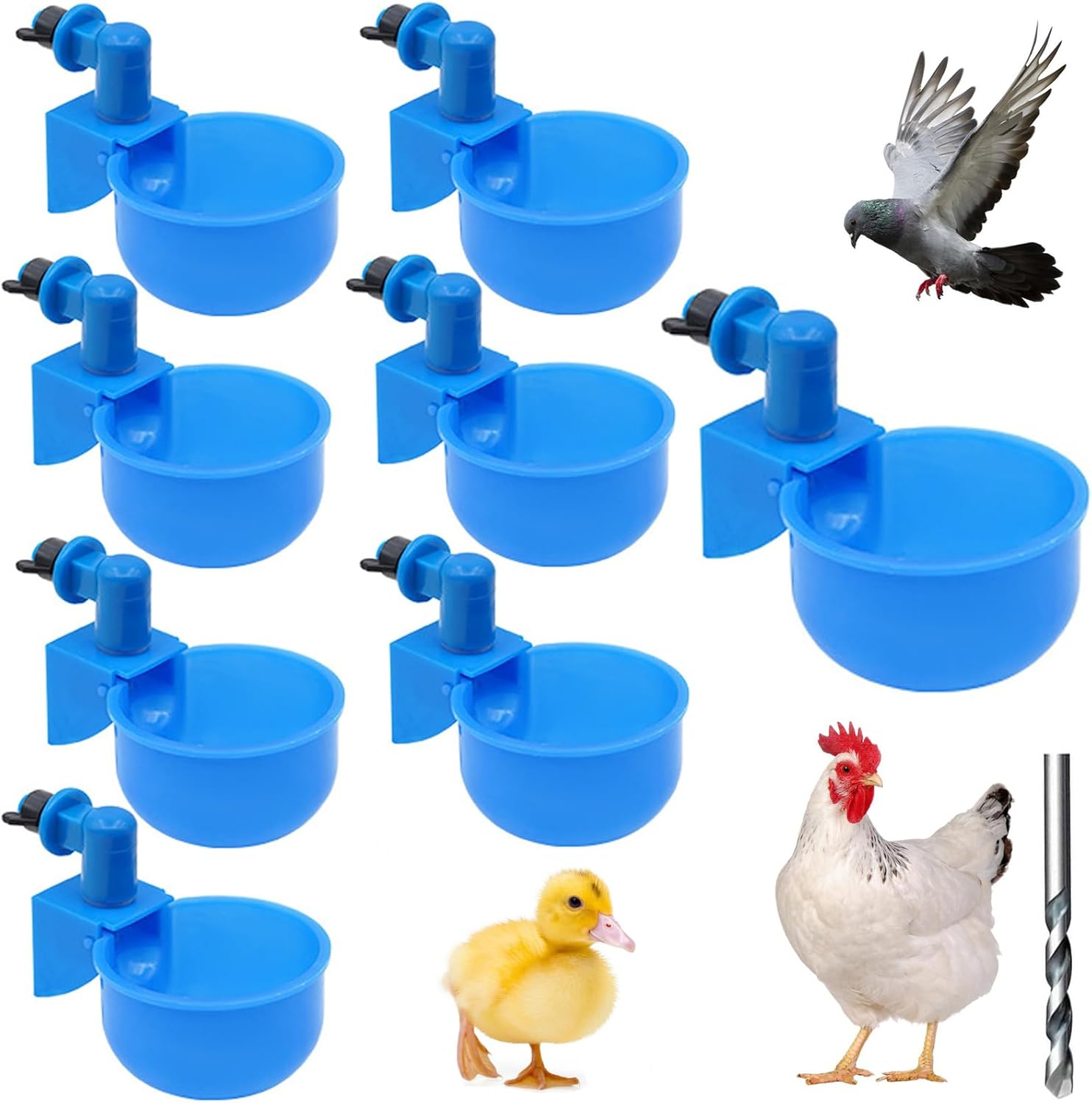 8 Pack Automatic Chicken Waterer Cups, DIY Chicken Waterer Poultry Water Feeder Kit,Suitable for Chicks, Duck, Quail, Turkey(Blue) image number 3