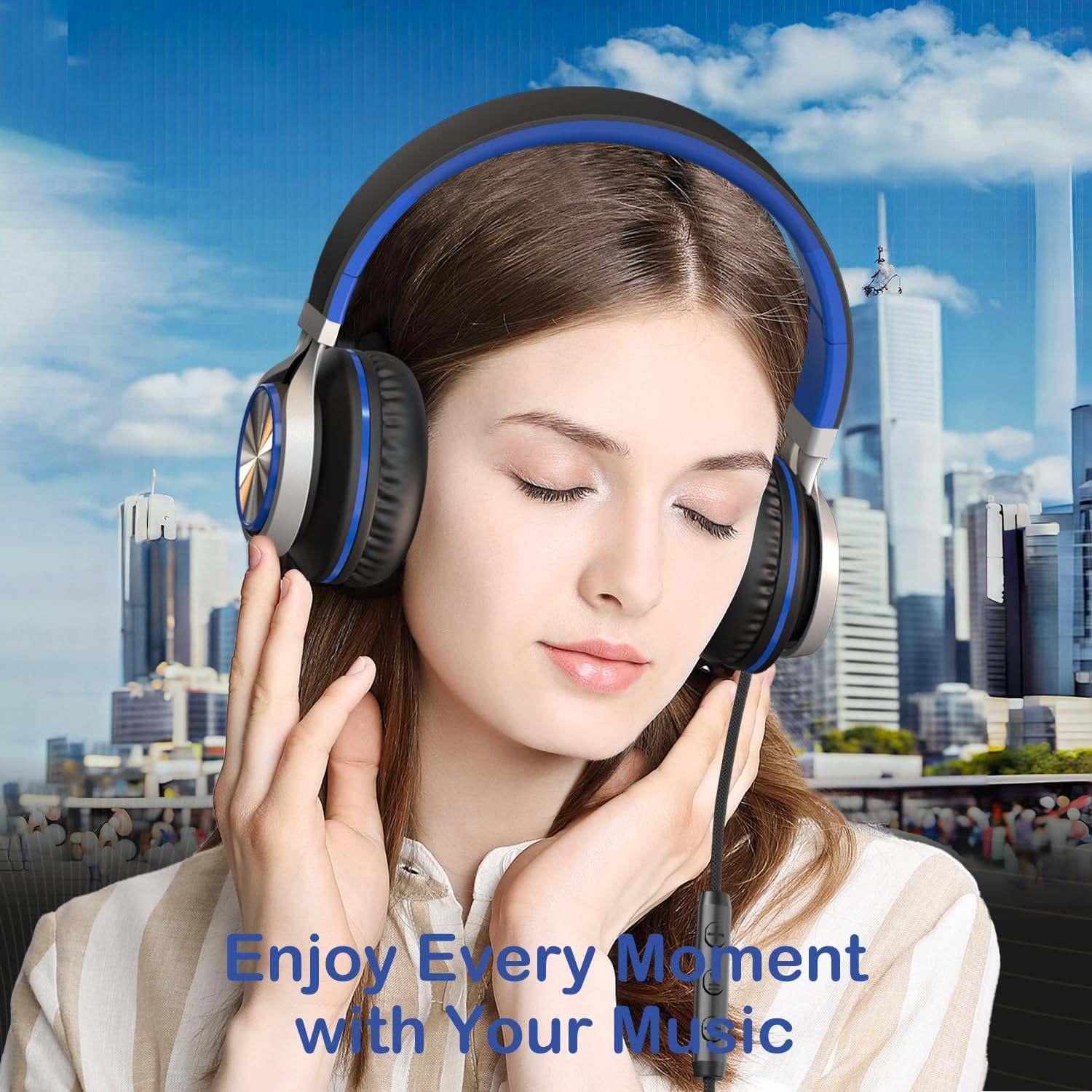 Upgraded USB Type C Wired Headphones, Foldable Over-Ear Headphones with Mic and Volume Control, Hi-Fi Stereosound for Adults/Teens/Toddlers/Tablets/Travel(Blue) - Red image number 5