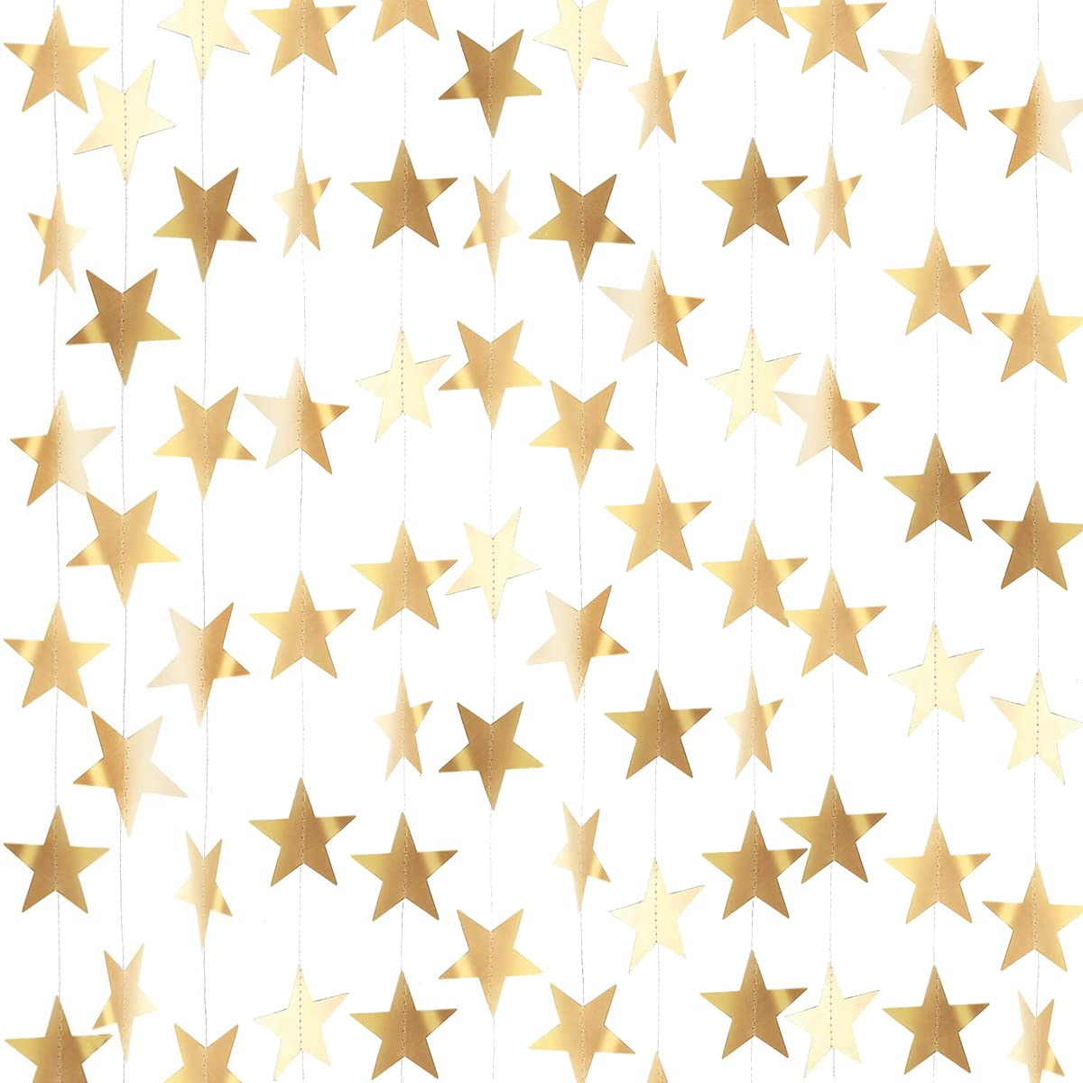 Gold Star Garland Banner Decorations - 156 Feet Bright Paper Hanging Decorations, Glitter Star Bunting for Wedding, Birthday, Holiday, Christmas Party