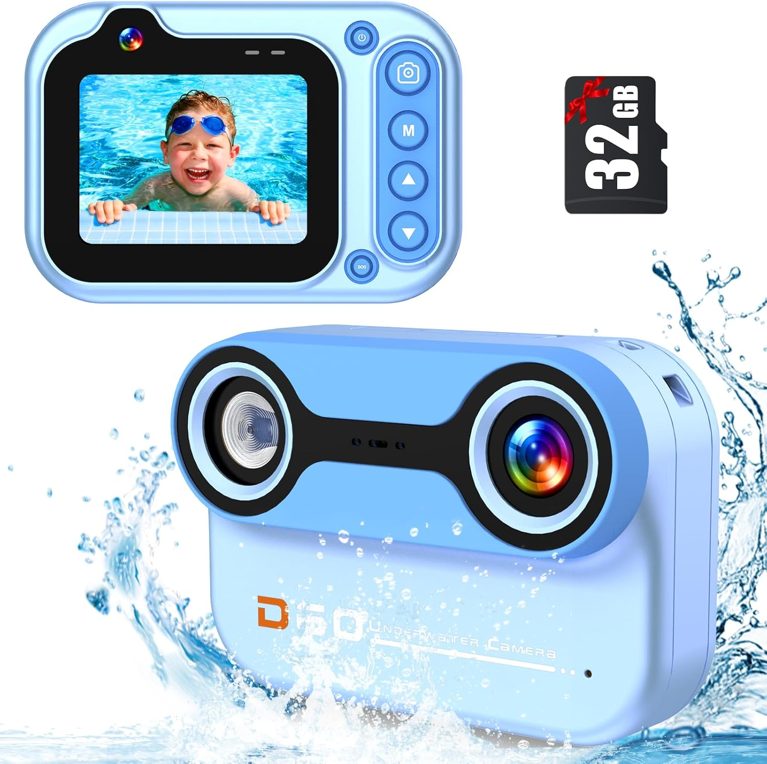 Kids Waterproof Camera - Underwater Camera Birthday Gifts for Girls Boys Children Digital Action Camera with 32GB SD Card, Pool Toys for Kids Age 4 5 6 7 8 9 10 - Blue image number 2