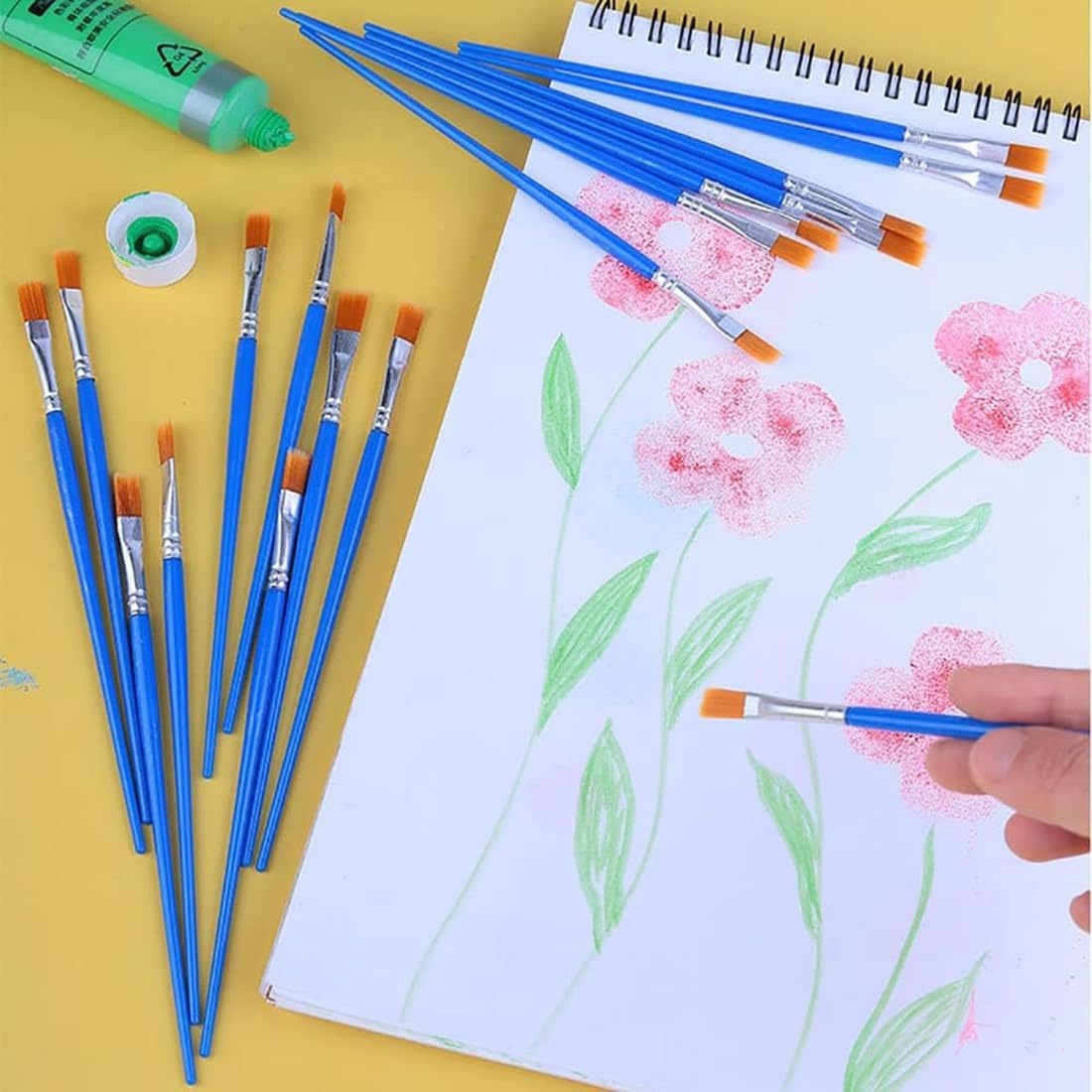 100Pcs Small Paint Brushes Bulk, Professional Acrylic Paint Brush Set with Flat and round Pointed Craft Paint Brushes for Kids Students Classroom Watercolor Canvas Face Painting image number 2