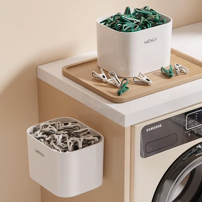 AIMALL 24 PCS Non-Marking Clothes Hanging Clips - Windproof Anti-Slip Hosiery Clips with Storage Basket for Home, Dormitory, and Household Use image number 6