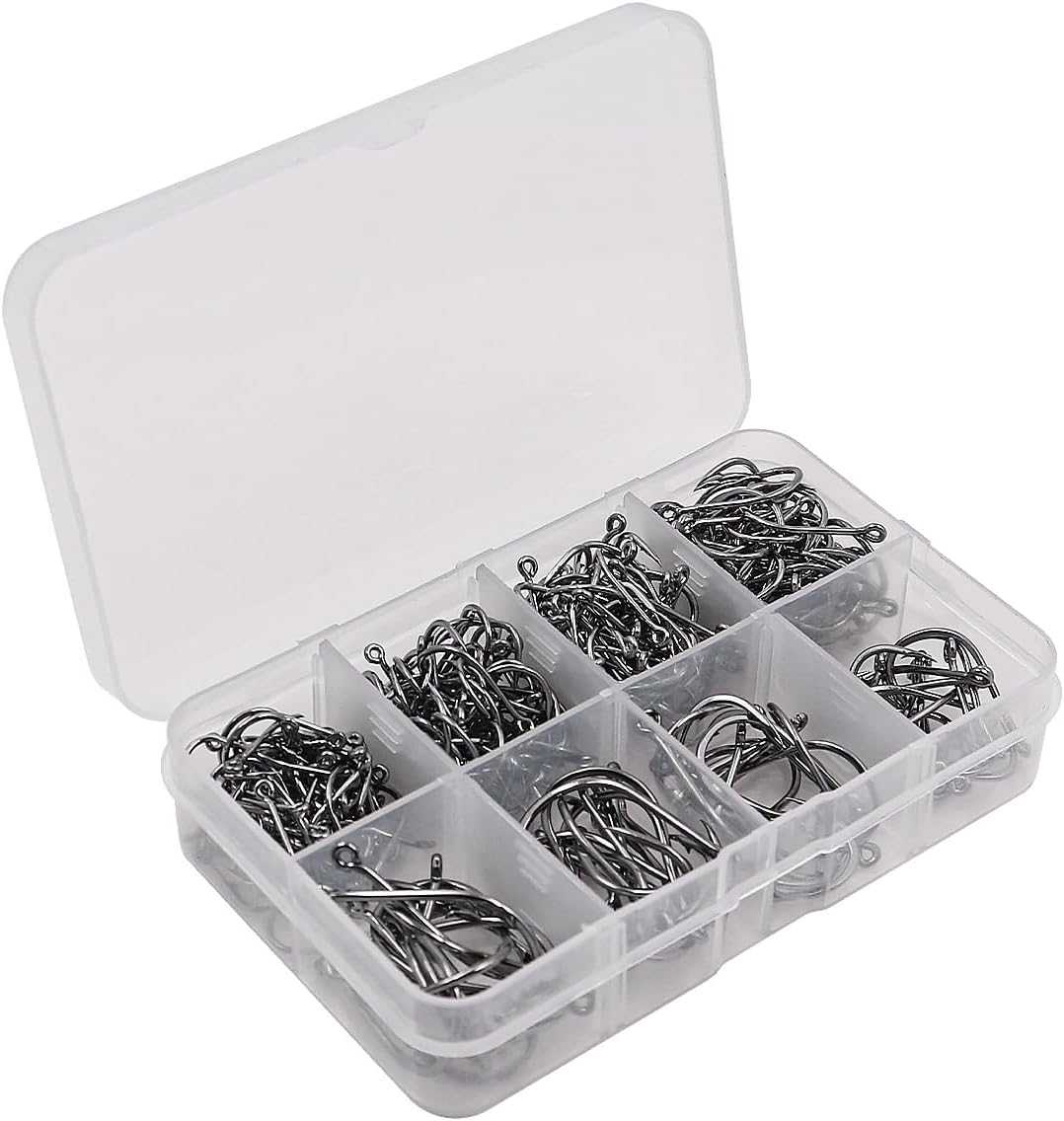 300PCS NUZAMAS Fishing Hook 9#-16# Barbed Hooks Pike Fishing Tackle Carp Circle Hooks with Storage Plastic Box Carbon Steel Eyed Sea Fish Hooks for Freshwater Saltwater image number 3