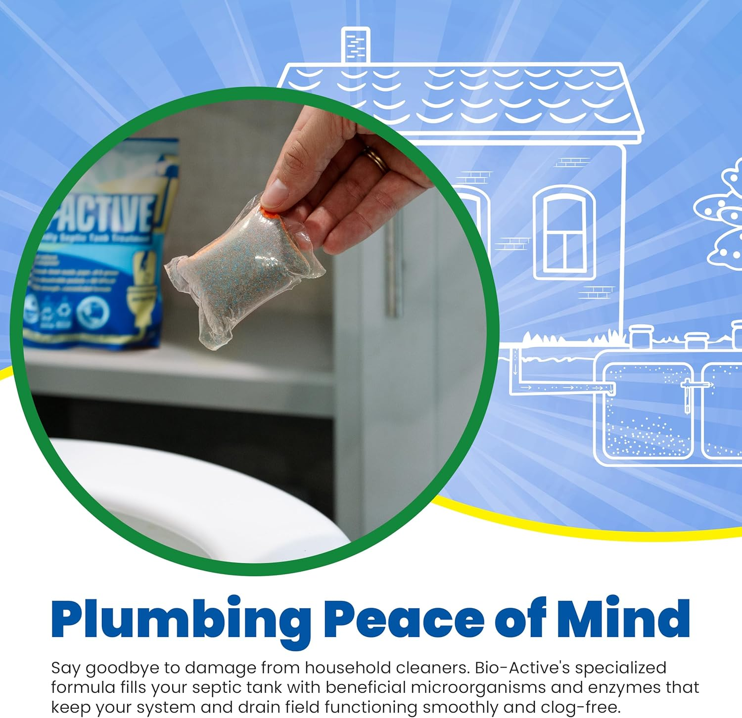 Walex Bio-Active Home Septic Tank Treatment - Strong Digestive Power with Beneficial Bacteria & Enzymes for Liquefying Solids & Breaking down Waste, Odor Neutralizer -1 Year Supply, 12 Packets