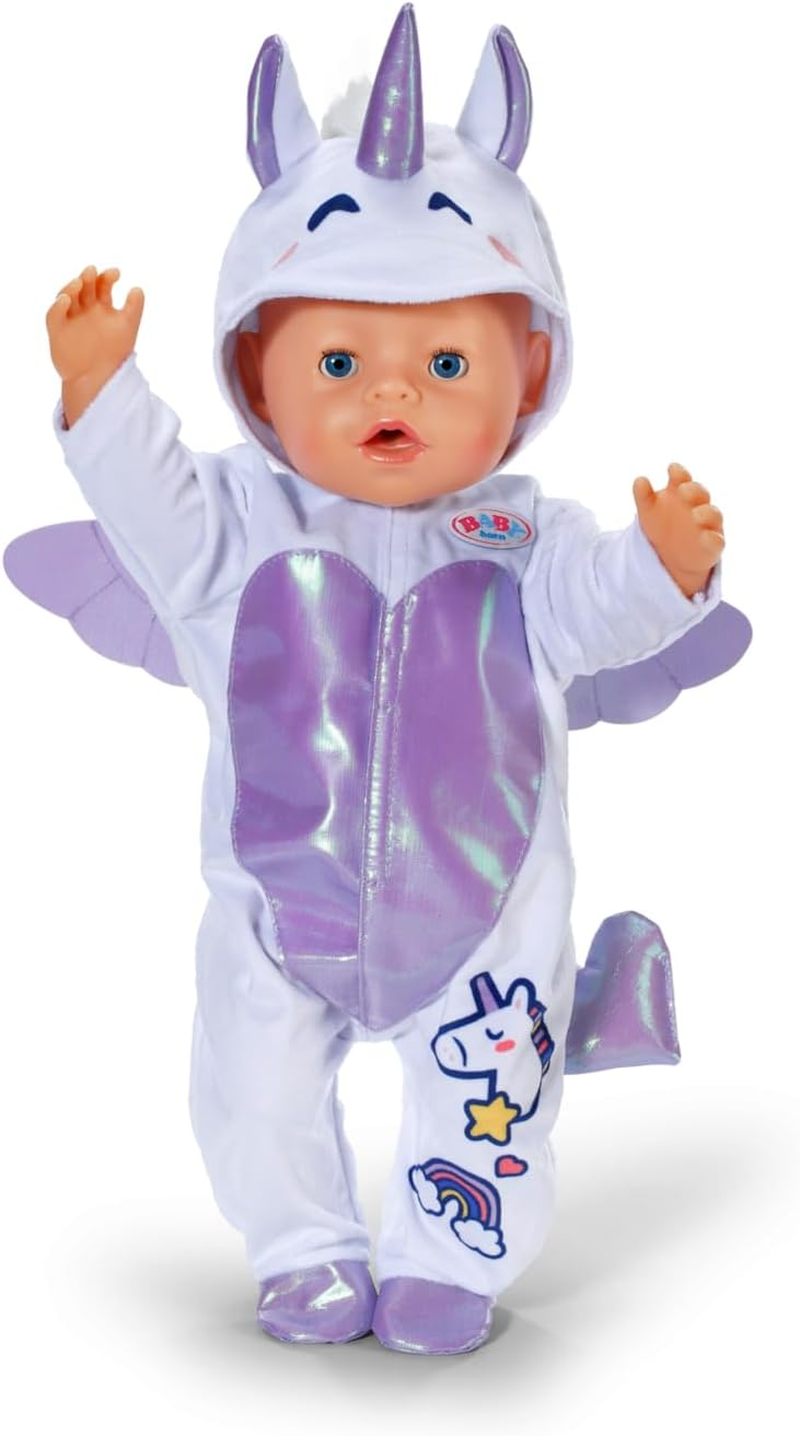 BABY Born Unicorn Onesie with Hoodie, Embroidery, and Sparkling Details for 43Cm Dolls, 838266 Zapf Creation