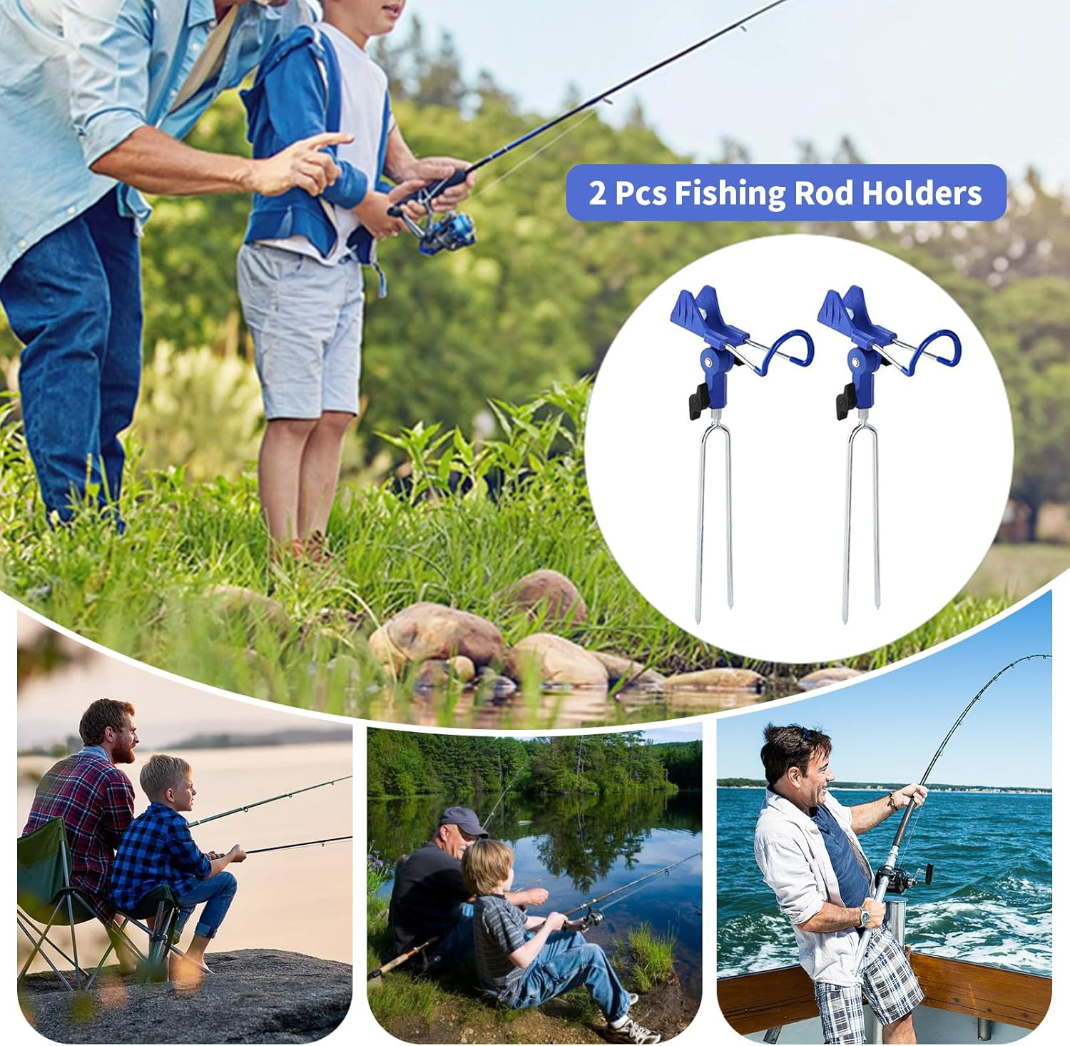 2 Pcs Fishing Rod Holders for Bank Fishing, 360 Degree Adjustable Lake Bank Fishing Rod Pole Holders, Free Positioning Fishing Pole Bracket, Fishing Pole Holders for Ground, Beach, Bank image number 6