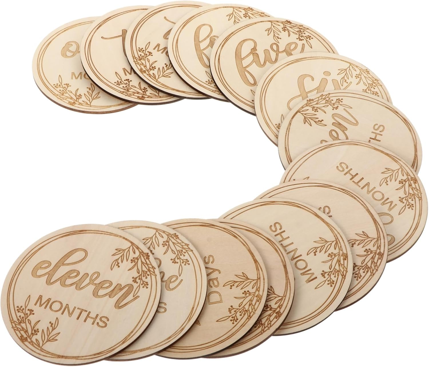 1Set Wooden Monthly Commemorative Cards Smooth Milestone Cards for Newborn Photography Stylish Growth Memory Keepsakes image number 5