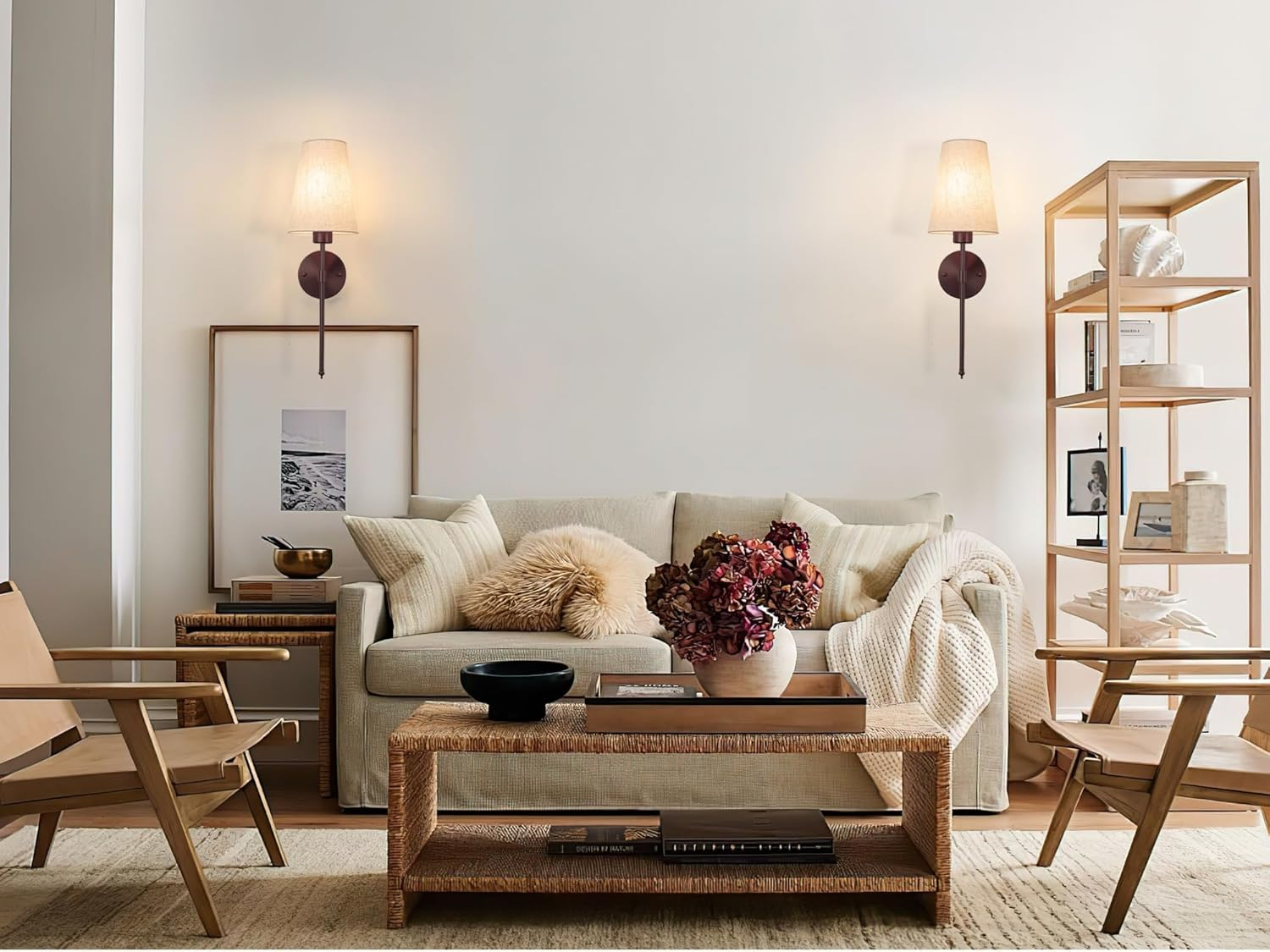 Wall Lights Battery Operated Wall Sconces Set of 2，Indoor Not Hardwired Fabric Shade Fixtures,Rechargeable Wireless Wall Sconces with Dimmable Remote Control,For Bedroom,Farmhouse(Black) image number 3